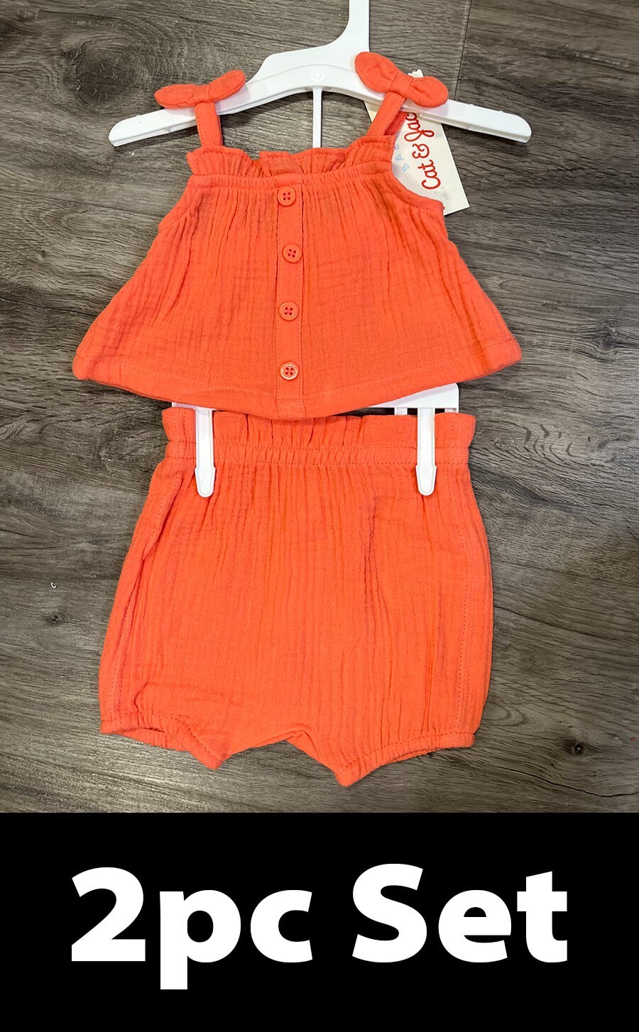 Cat & Jack Baby Girls 2pc Sunbeam Gauze Top & Bottom Set, Coral Pink NB Size