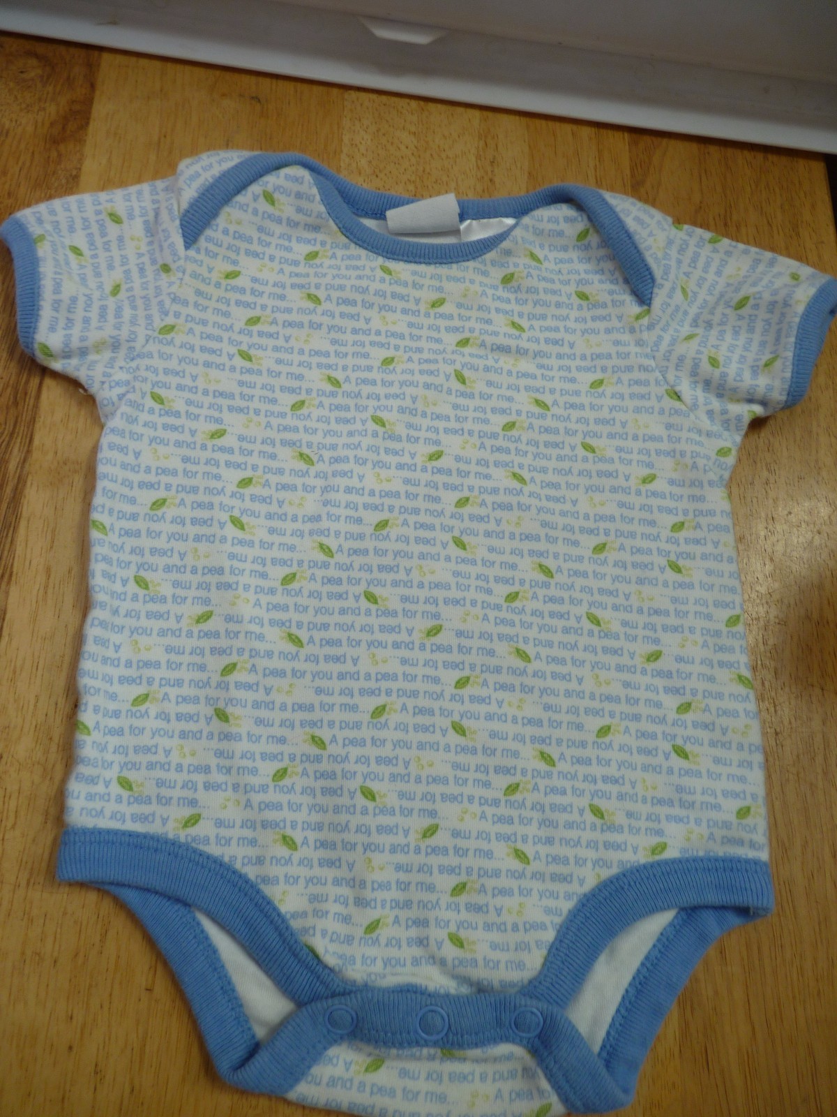 Cherokee Baby Blue Green White Yellow Pea for Me One Piece Outfit 3 mos Romper