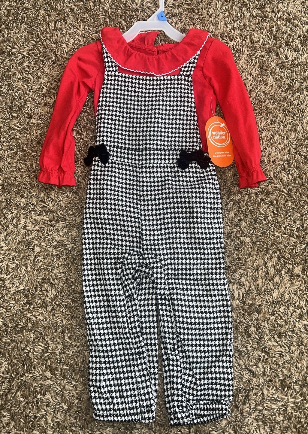 Girls Wonder Nation Red Black White Gingham Outfit Long Sleeve Shirt Size 24 Mo