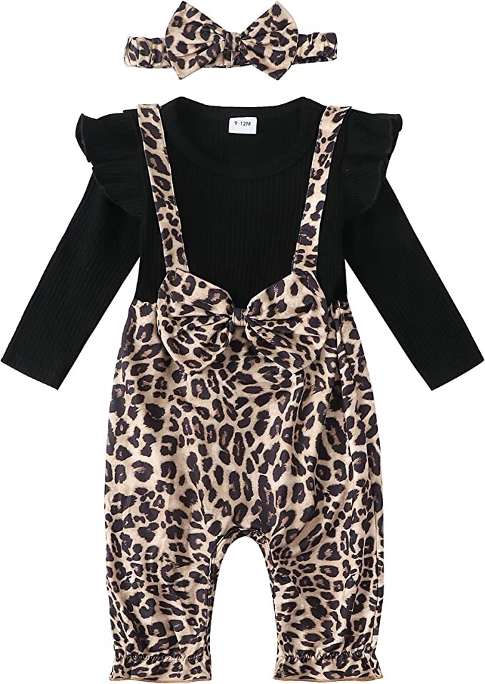 Newborn Baby Girl 6-9 MONTHS Romper Ruffle Long Sleeve One Piece CHEETAH NEW