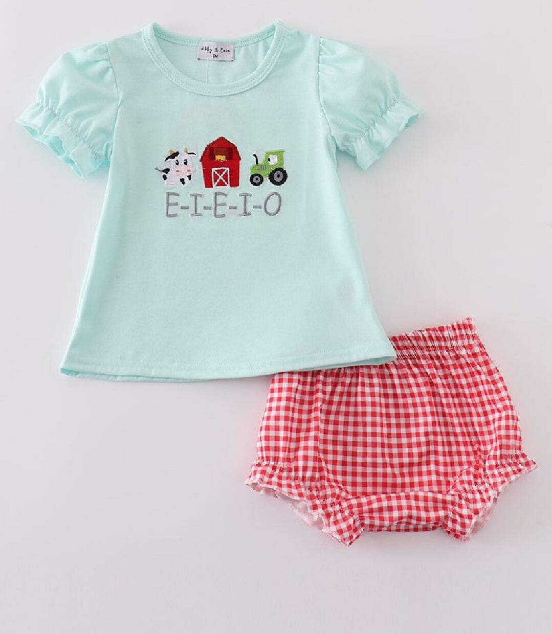Girl’s Boutique Red Farm E-I-E-I-O Applique Checkered Embroidered Embroidery 2 P