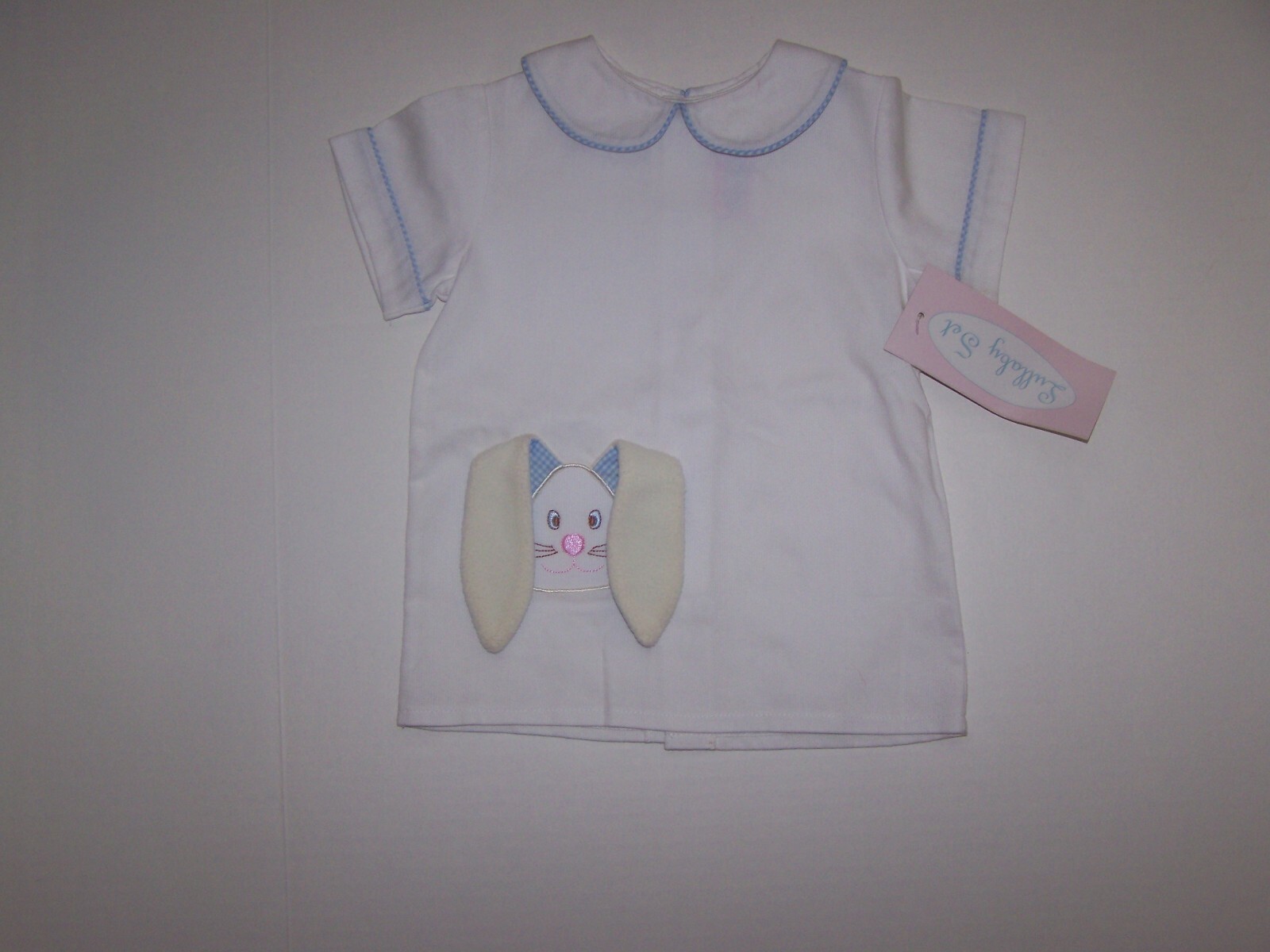 Lullaby Set Boutique Boys Bunny Diaper Set Blue/White Short Sleeve Size 12M NWT