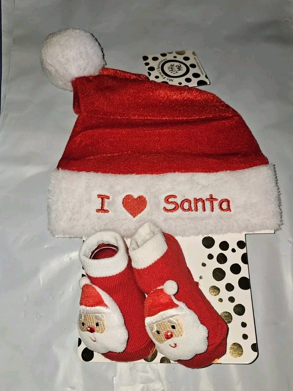 Little Me I Love Santa Hat & Booties Christmas Set Size 0-12 months New