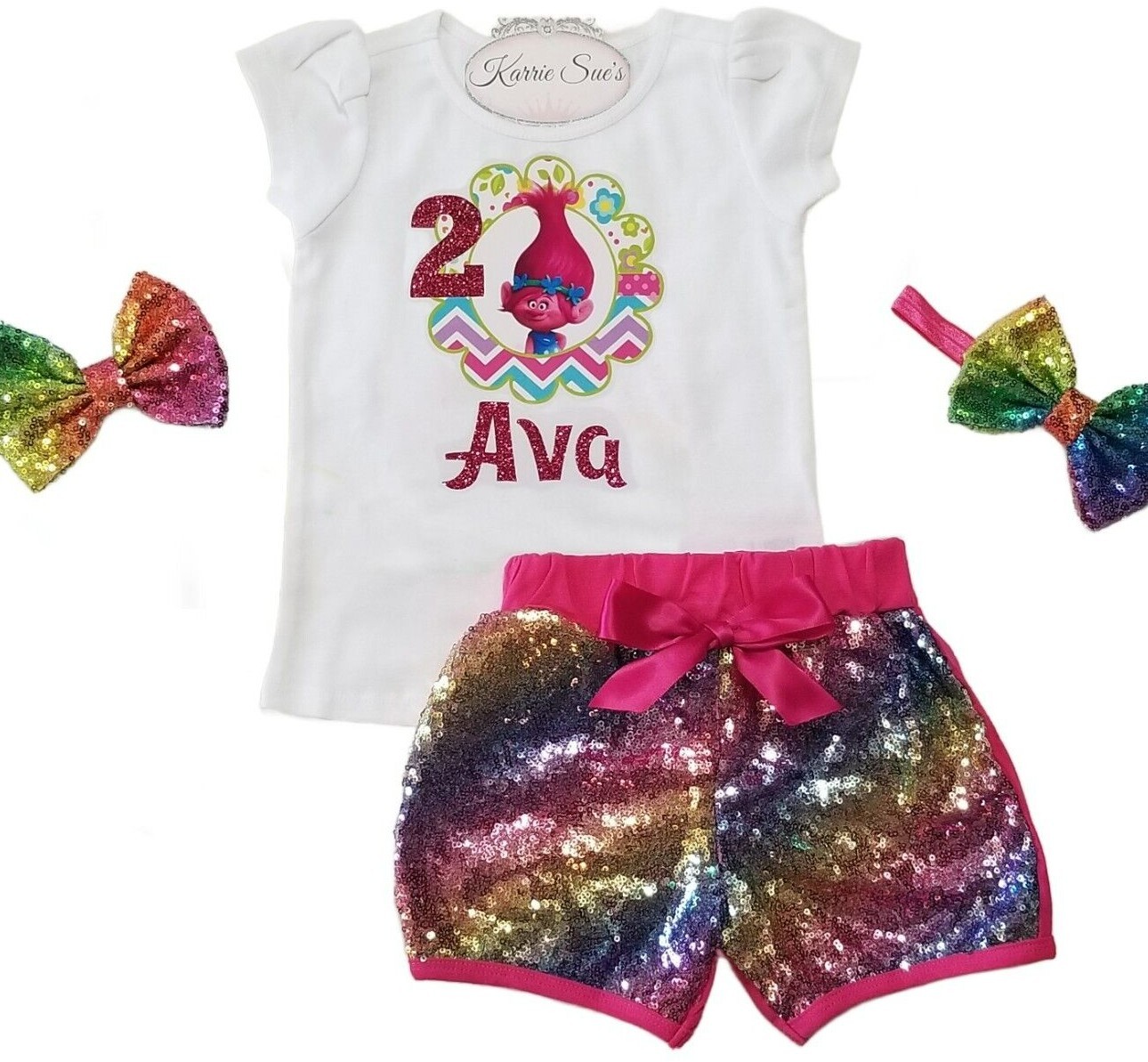 TROLL PERSONALIZED 2nd BIRTHDAY OUTFIT – POPPY – HOT PINK – TROLL BIRTHDAY