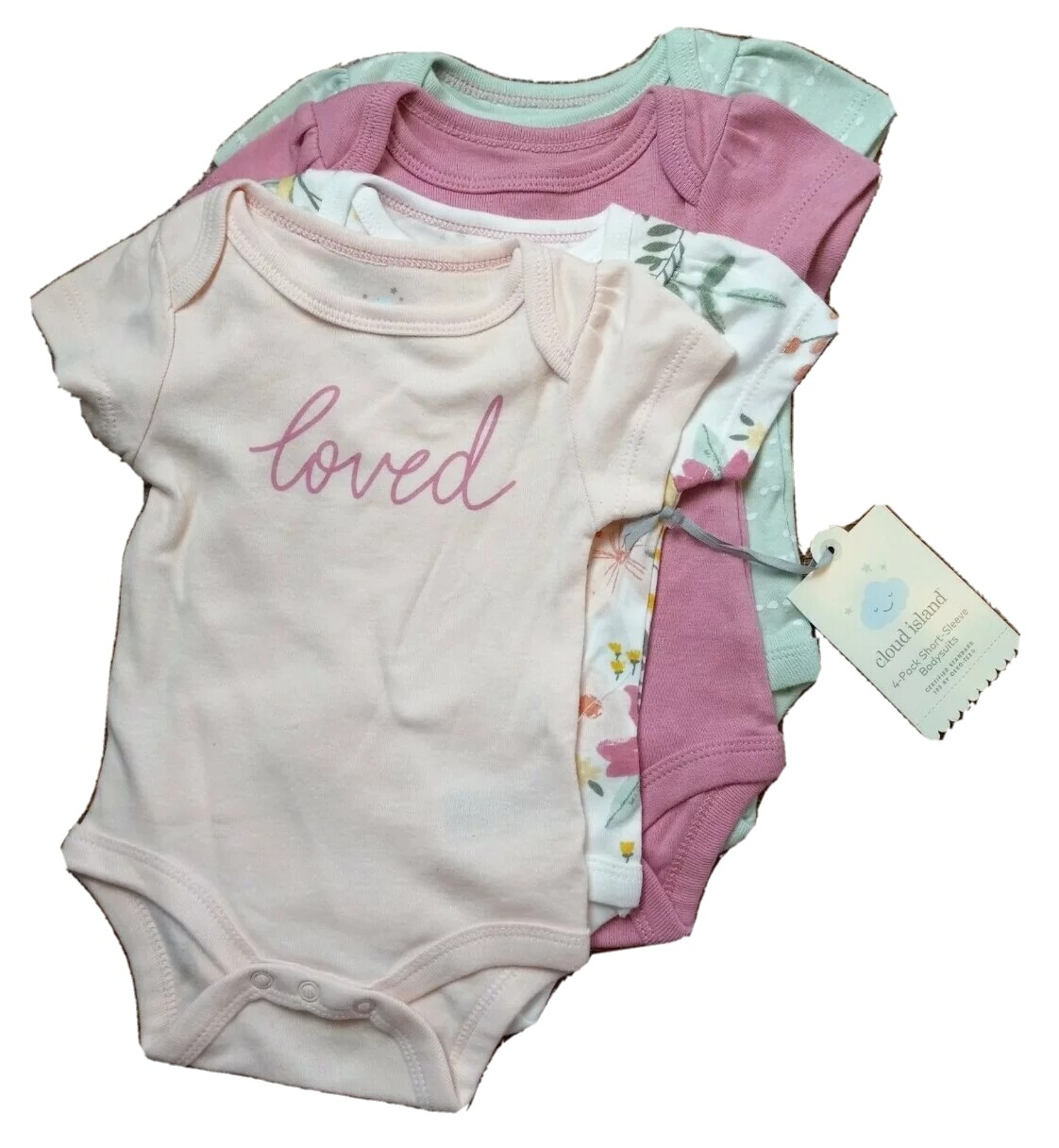 Cloud island Short Sleeve Bodysuits Set of 4 New Born NWT