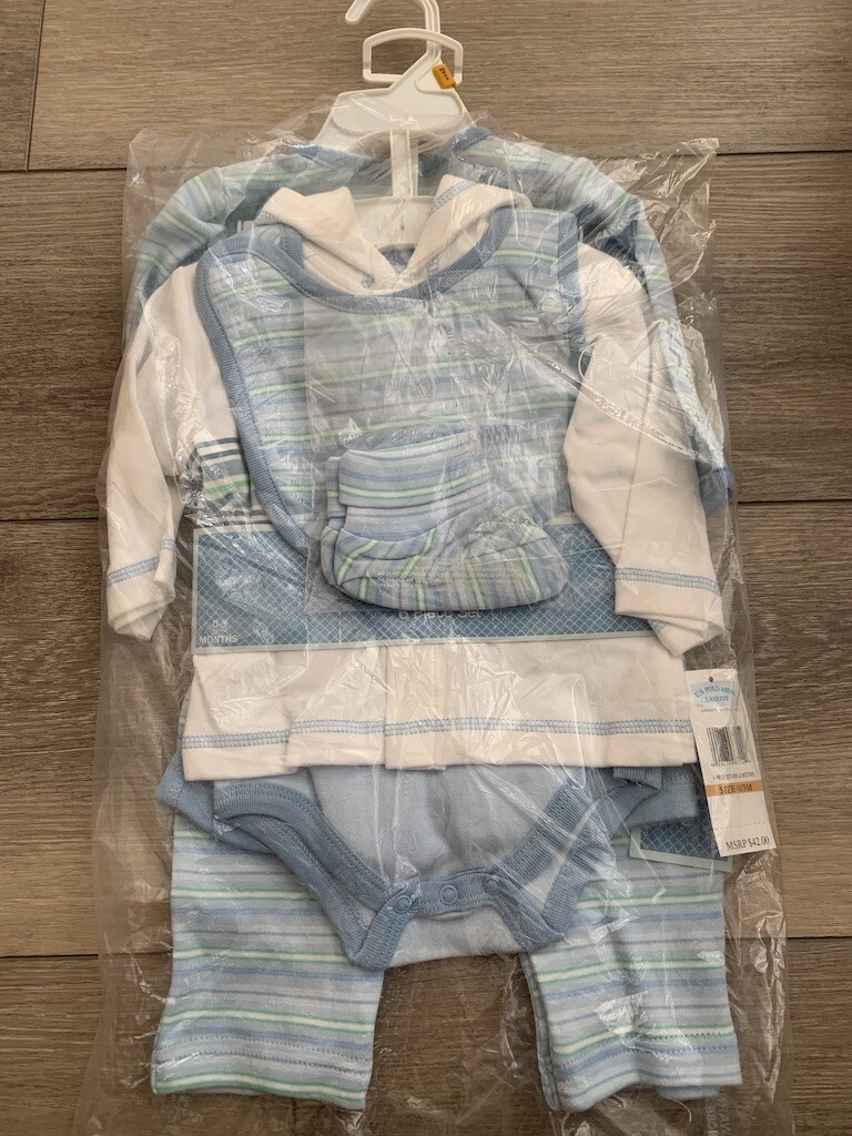 Us Polo Layette 6 Piece Baby Shower Gift Set Jacket Romper Bodysuit Newborn 0 3