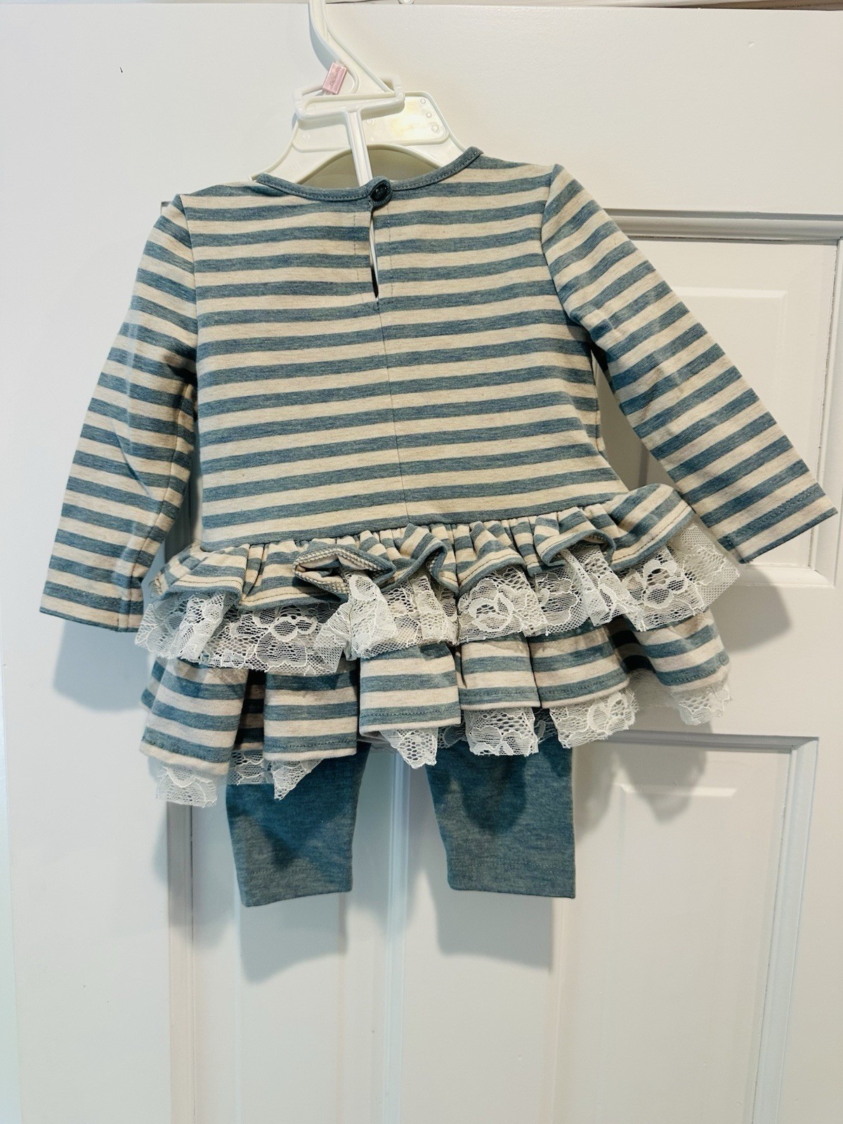 Pippa & Julie Blue and Cream Striped Set with Lace Size 9M NWOT
