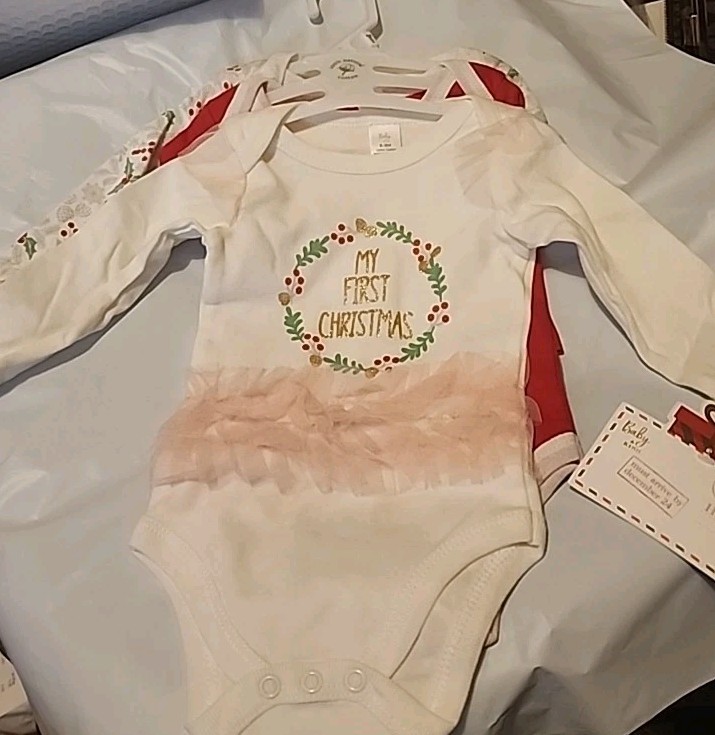 Baby Kiss My First Christmas 3 Pack 100% Cotton Bodysuits [6-9 Months] New (C4)