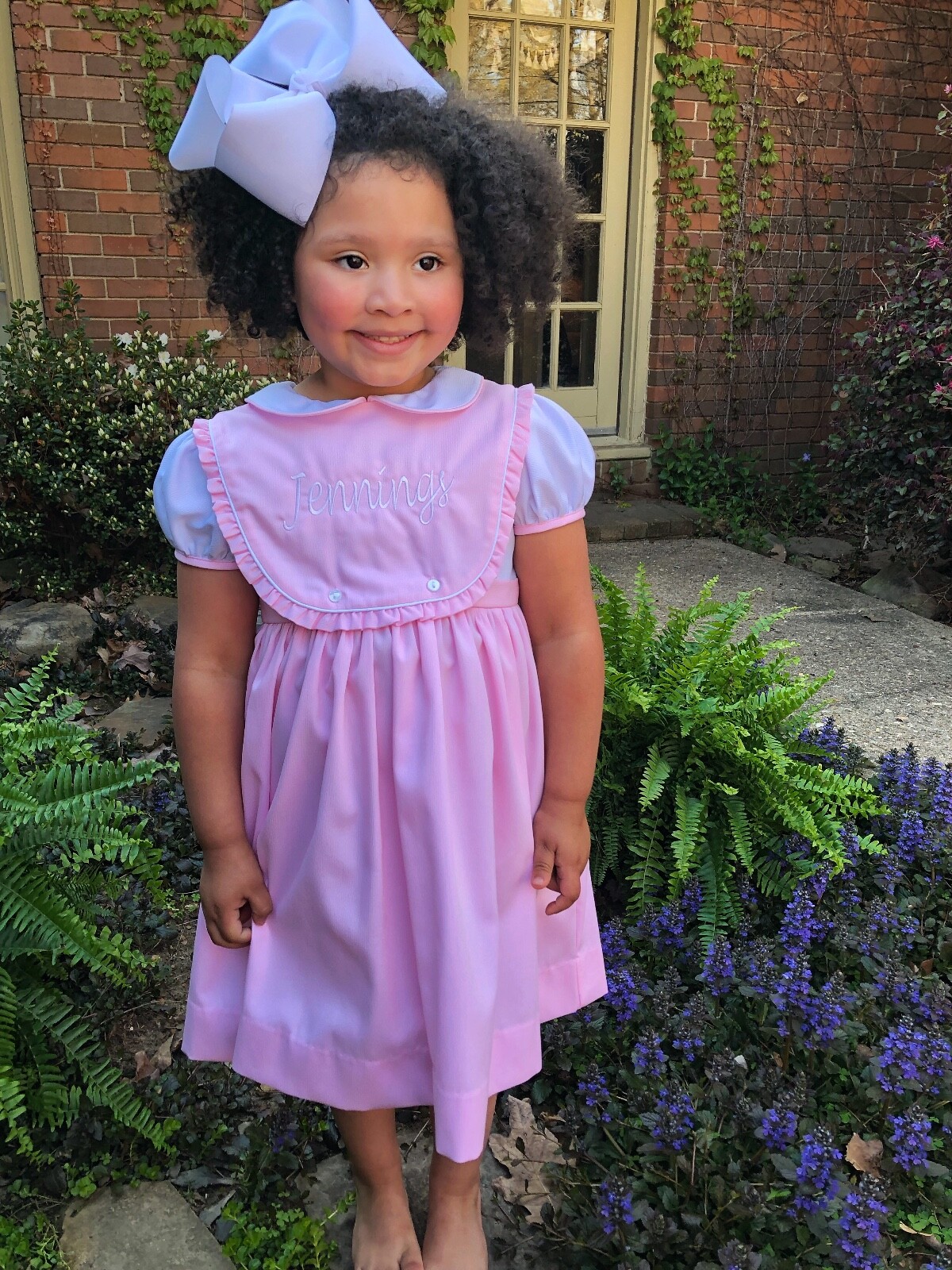 Girls 12M Easter Dress with blank bib to monogram, Embroidered Easter and Spring