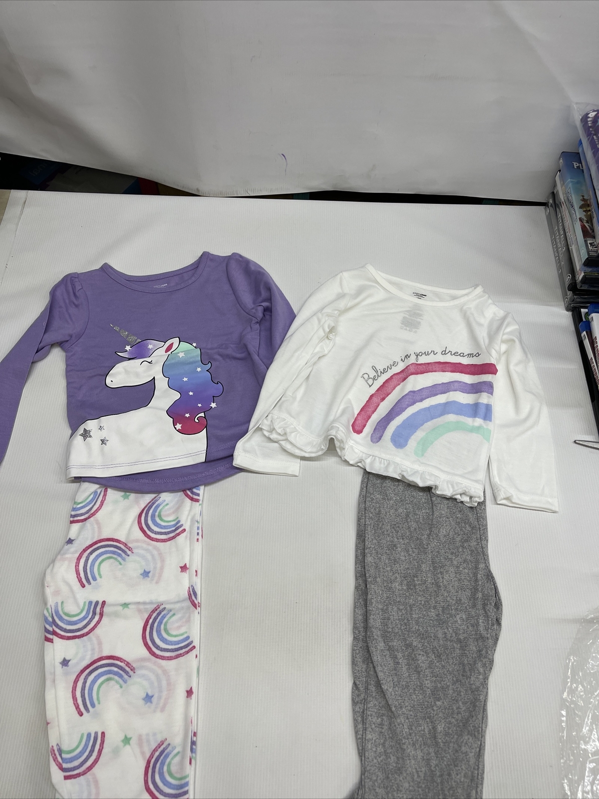 CozyJams 2 PJ sets, Long sleeve 4 pieces,Colorful Rainbows & Unicorn 18M New