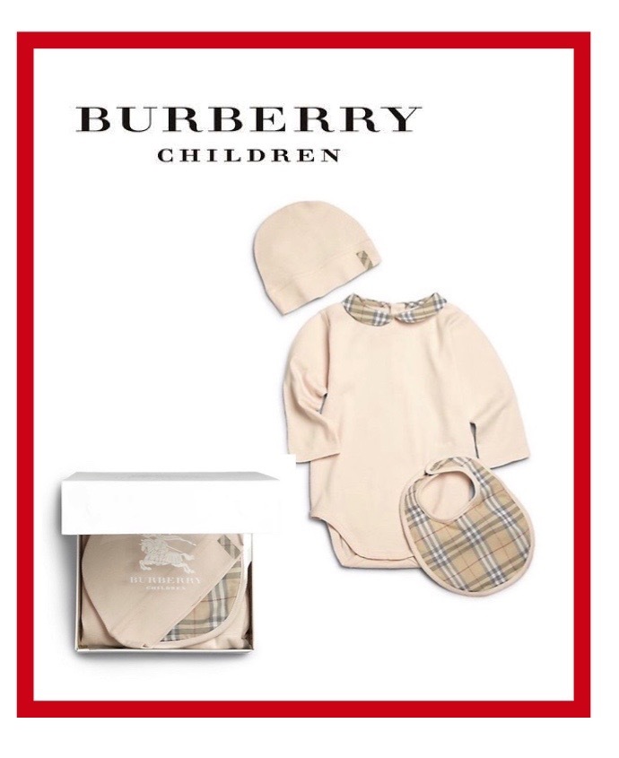 BURBERRY INFANT CARINA 3 PC BODYSUIT HAT & BIB SET SIZE 12, 18 OR 24 MONTHS NIB