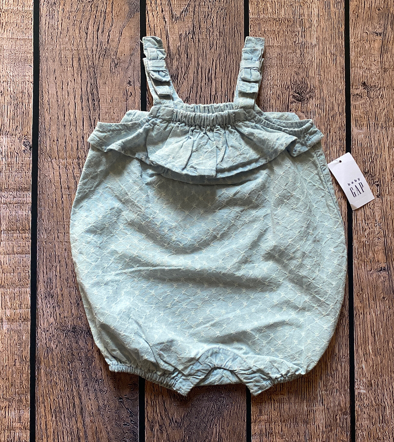 Baby Girl 0-3 Months Baby Gap Blue Diamond Textured One Piece Ruffle Romper