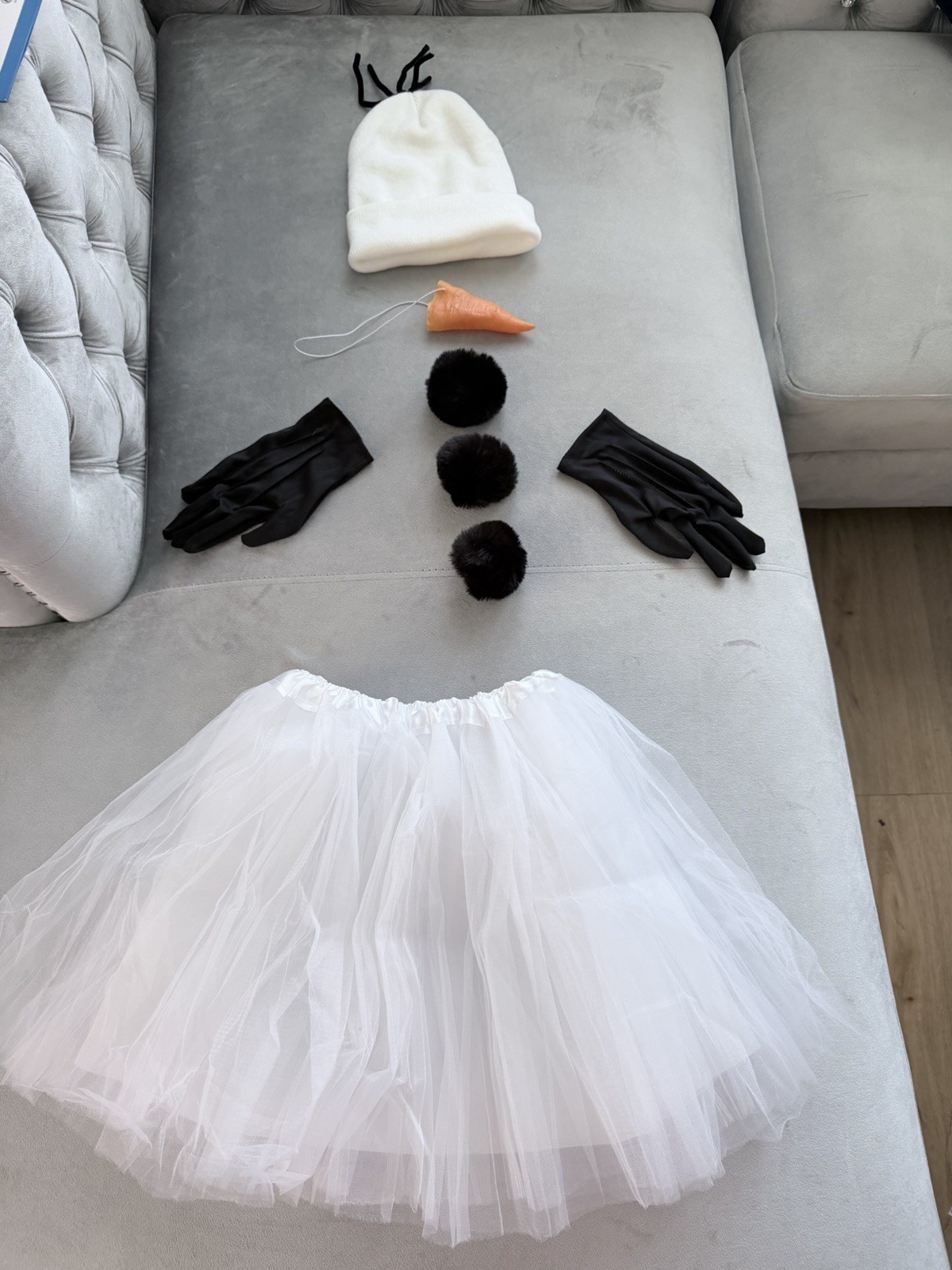 Olaf Costume Snowman Woman Kit With Tutu Hat Gloves And Black Buttons, Nose
