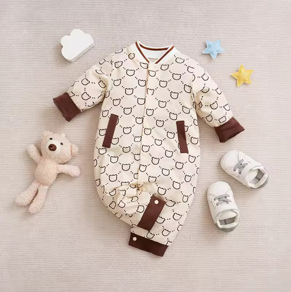 Newborn Baby Jumpsuit 0–18M Long Sleeve Cotton Romper with Cute Little Bear Full