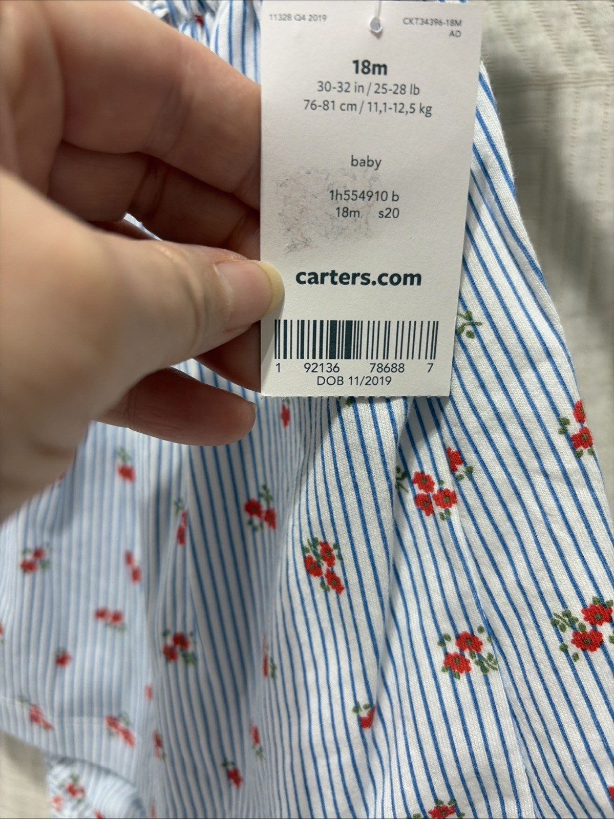 Carters Baby Girl Knit Blue Stripe Red Floral 18 M Knit One Piece Short Outfit N