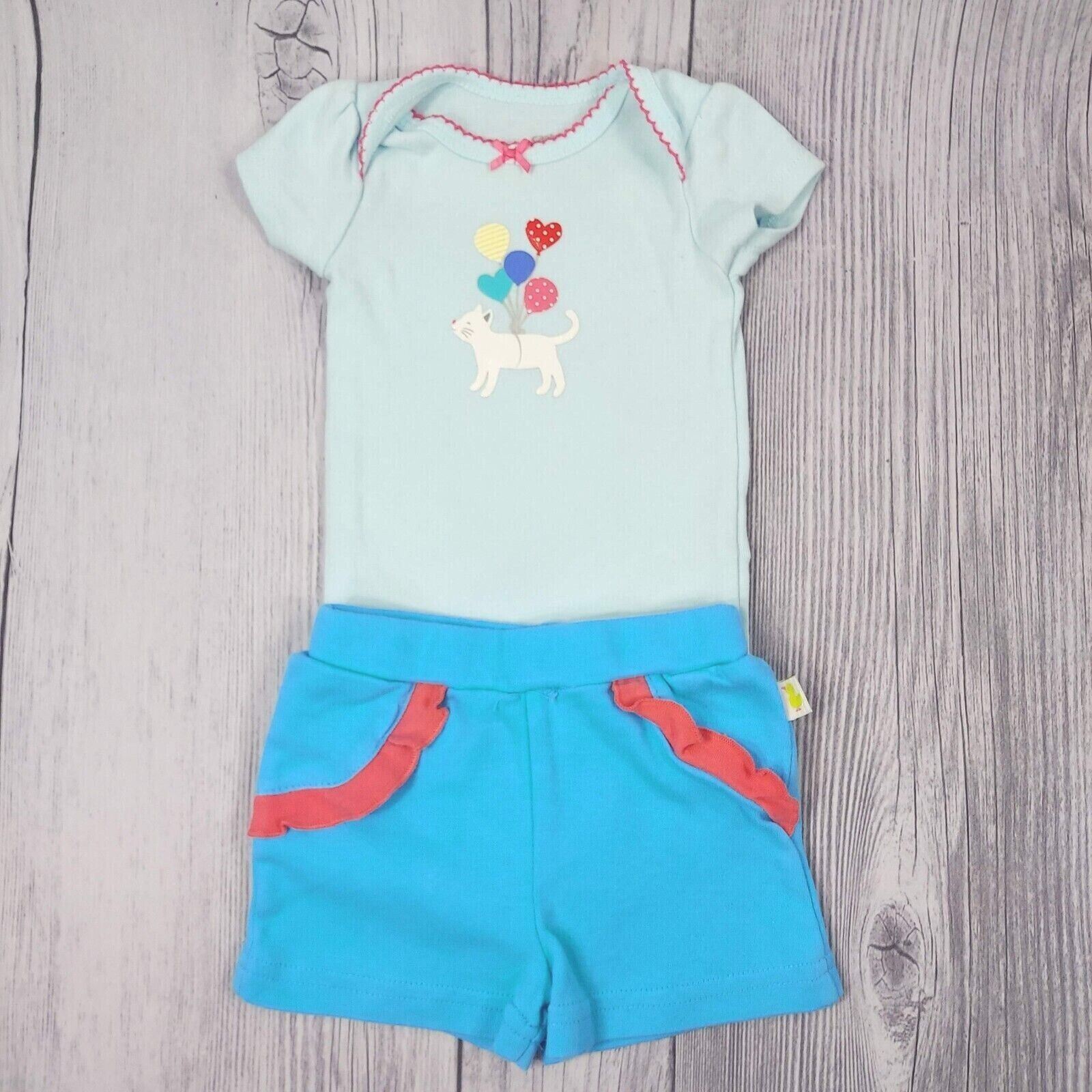 Baby Girl 3 Summer Outfits 1 Pc Bodysuit and 2 Short Pants Matching Set 3M Blue