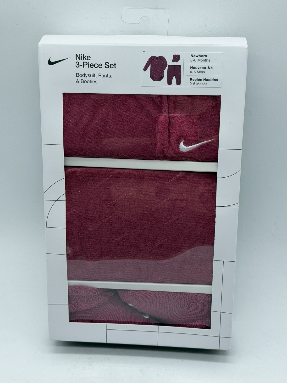 NEW 3 PIECE SET NIKE NEW BORN 0-6 MONTHS BODYSUIT , PANTS & BOOTIES COTTON