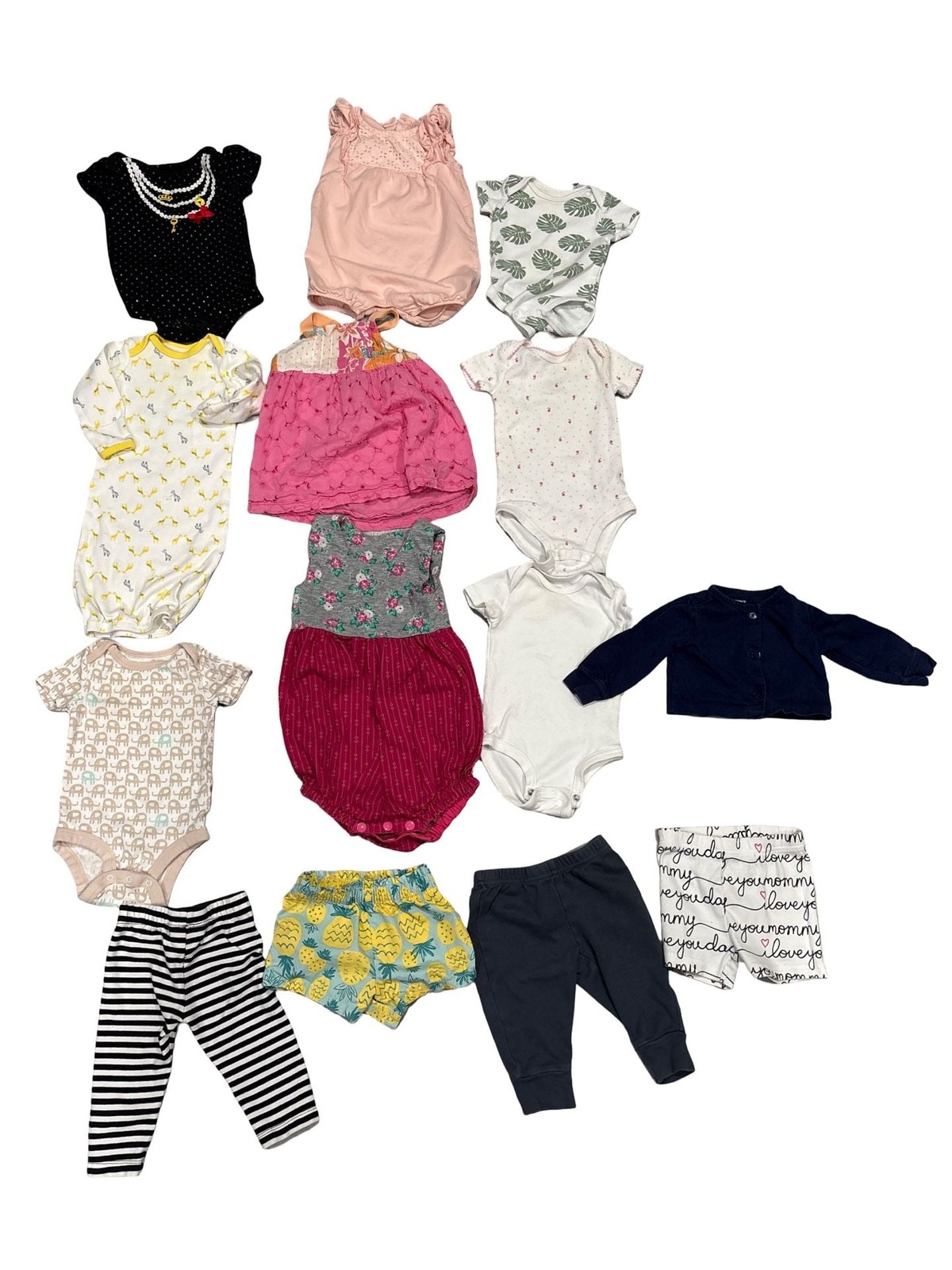 14-Piece Baby Girl Clothes Bundle Mixed Brands Carter’s TCP NB-9M