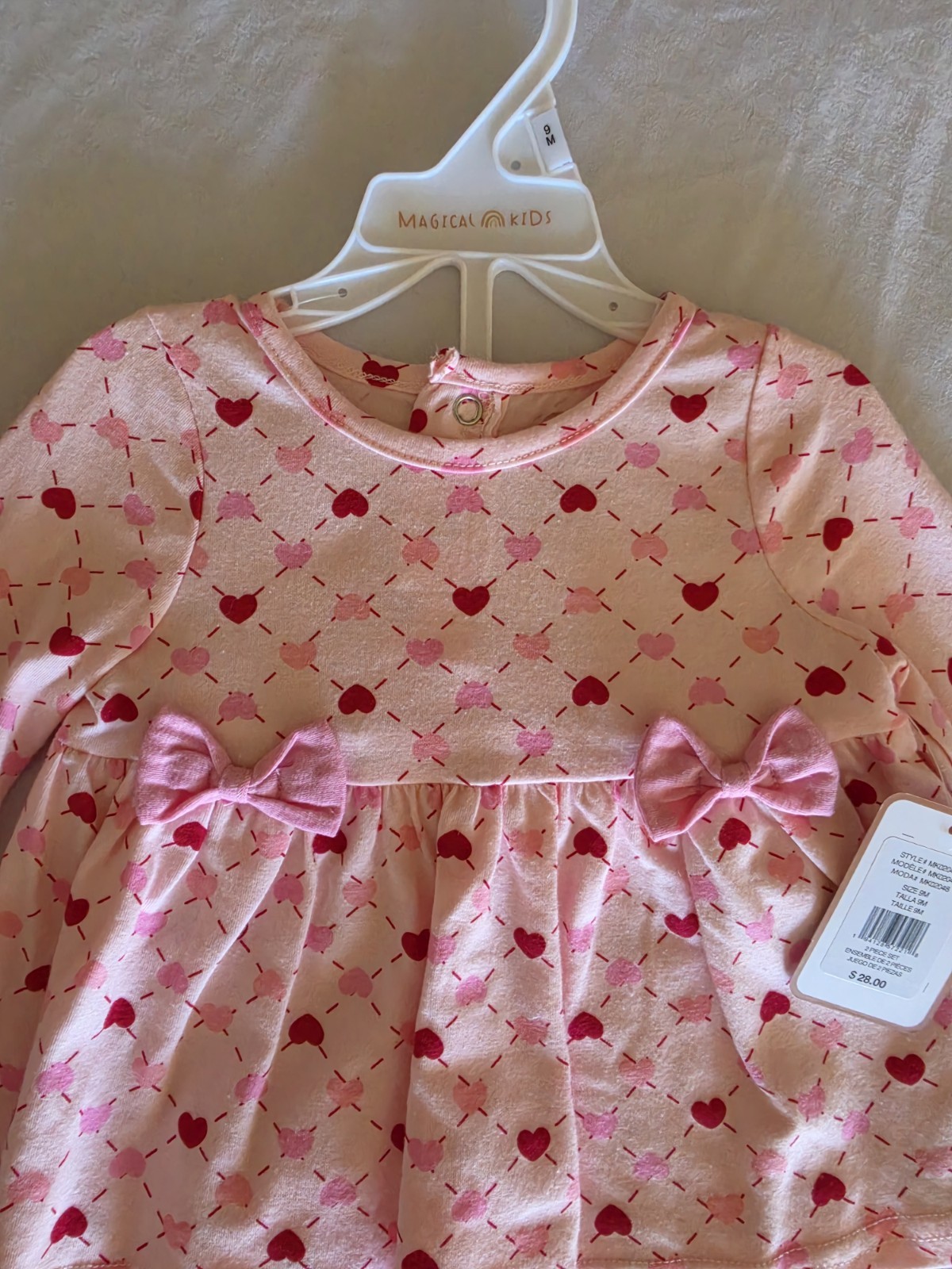Magical Kids 2 Piece Outfit Set Girls Pink Heart 9 Months NWT Pants LS Shirt