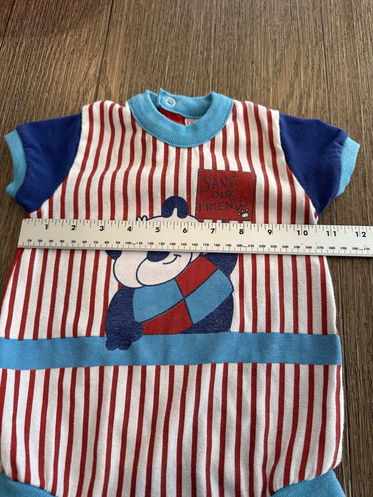 Vintage Baby Boy Clothes Buster Brown 12 Month Bear Save Our Friends Romper