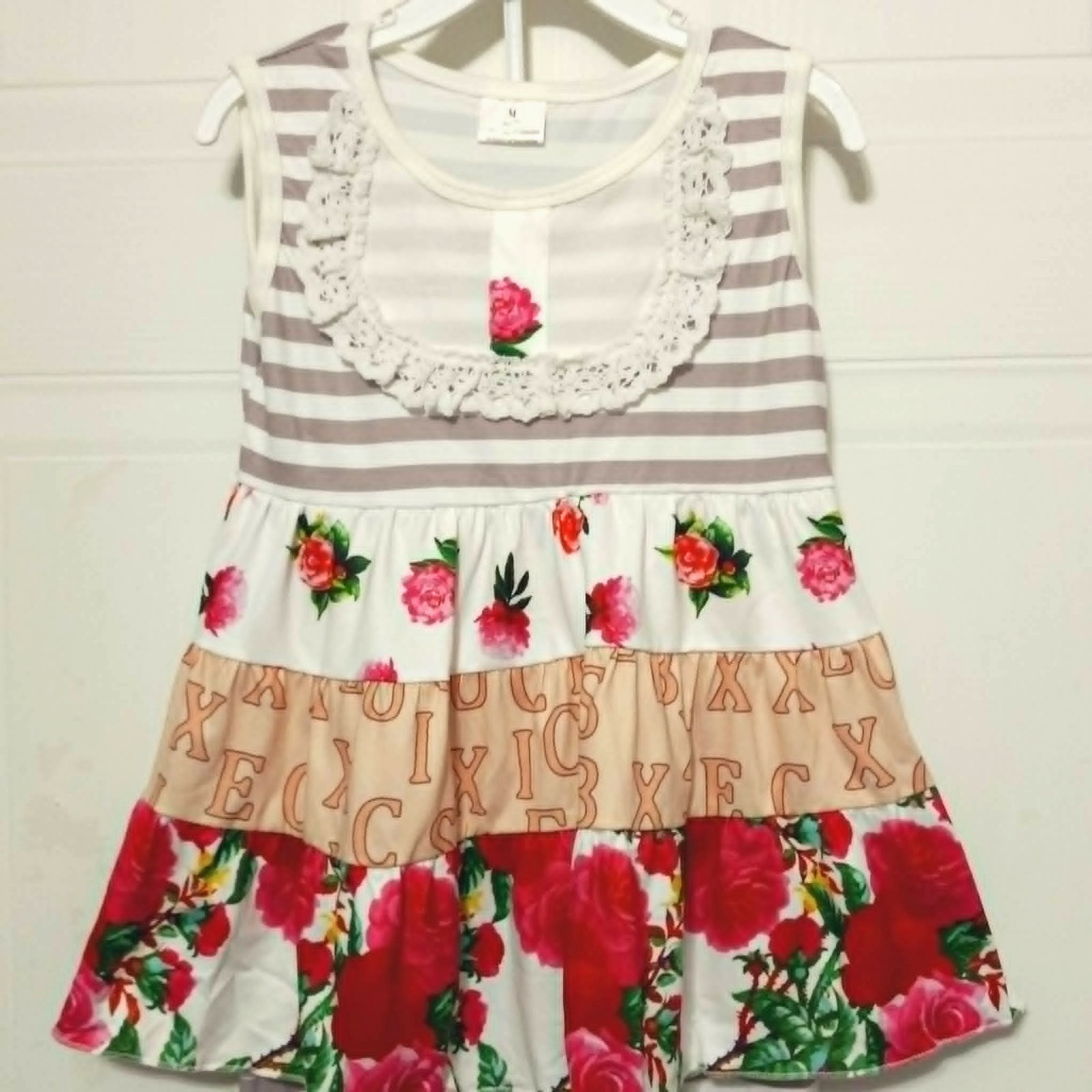 New Boutique Girls Floral Alphabet Pants Set Size 3T School Stripes Lace Ruffle