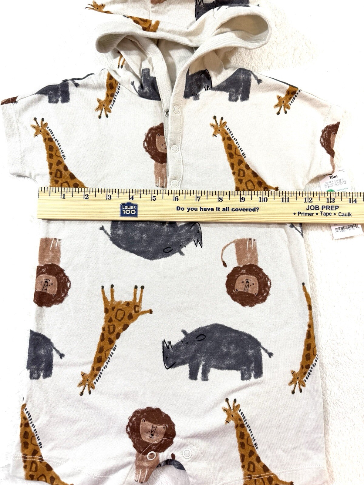 Carters Shortalls 18 Months Hoodie Shorts Short Sleeve Safari Animals Grey NWT