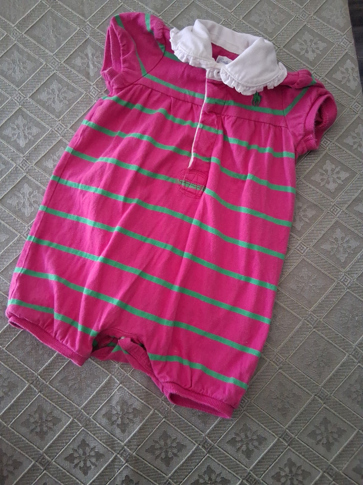 Ralph Lauren-Girls Infant Size 6Month-1 Pc 100% Cotton Romper-Snap-Ruffle Collar