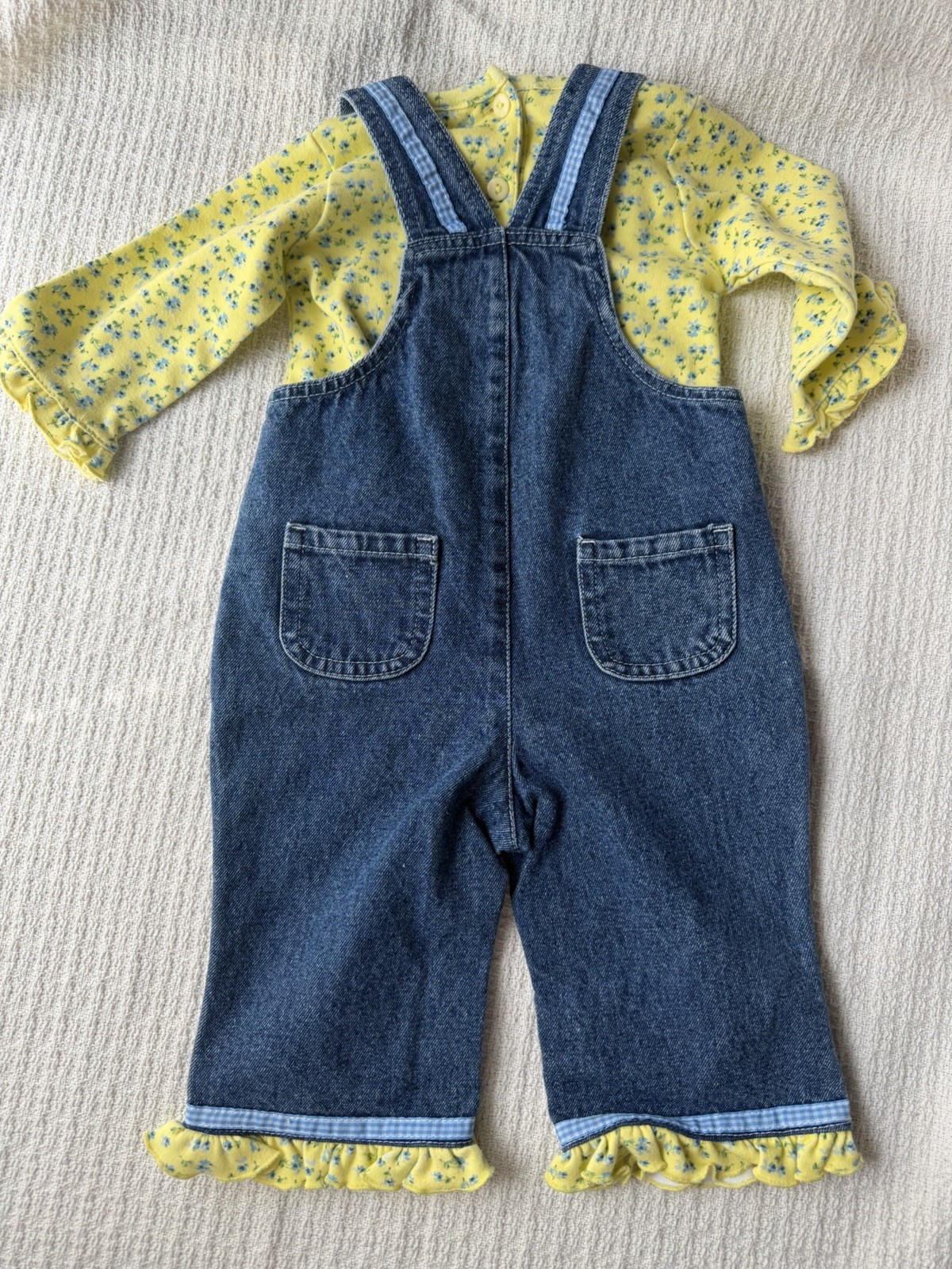 Girls 2-Piece Denim Overalls & Yellow Floral Long Sleeve Shirt Set 6-9M