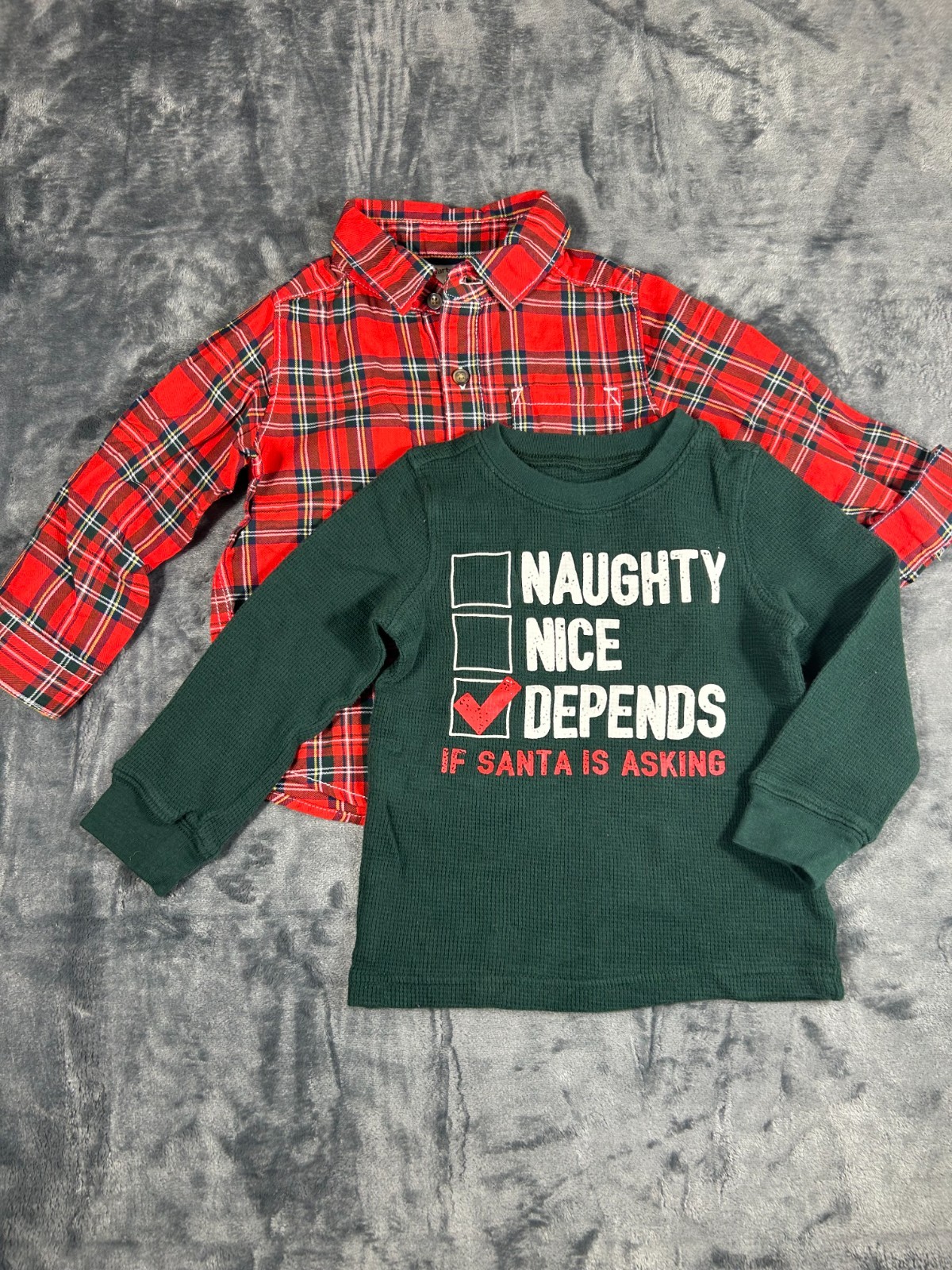 Carter’s Christmas Long Sleeve Shirt Set 18 Months Red Plaid and Green Thermal
