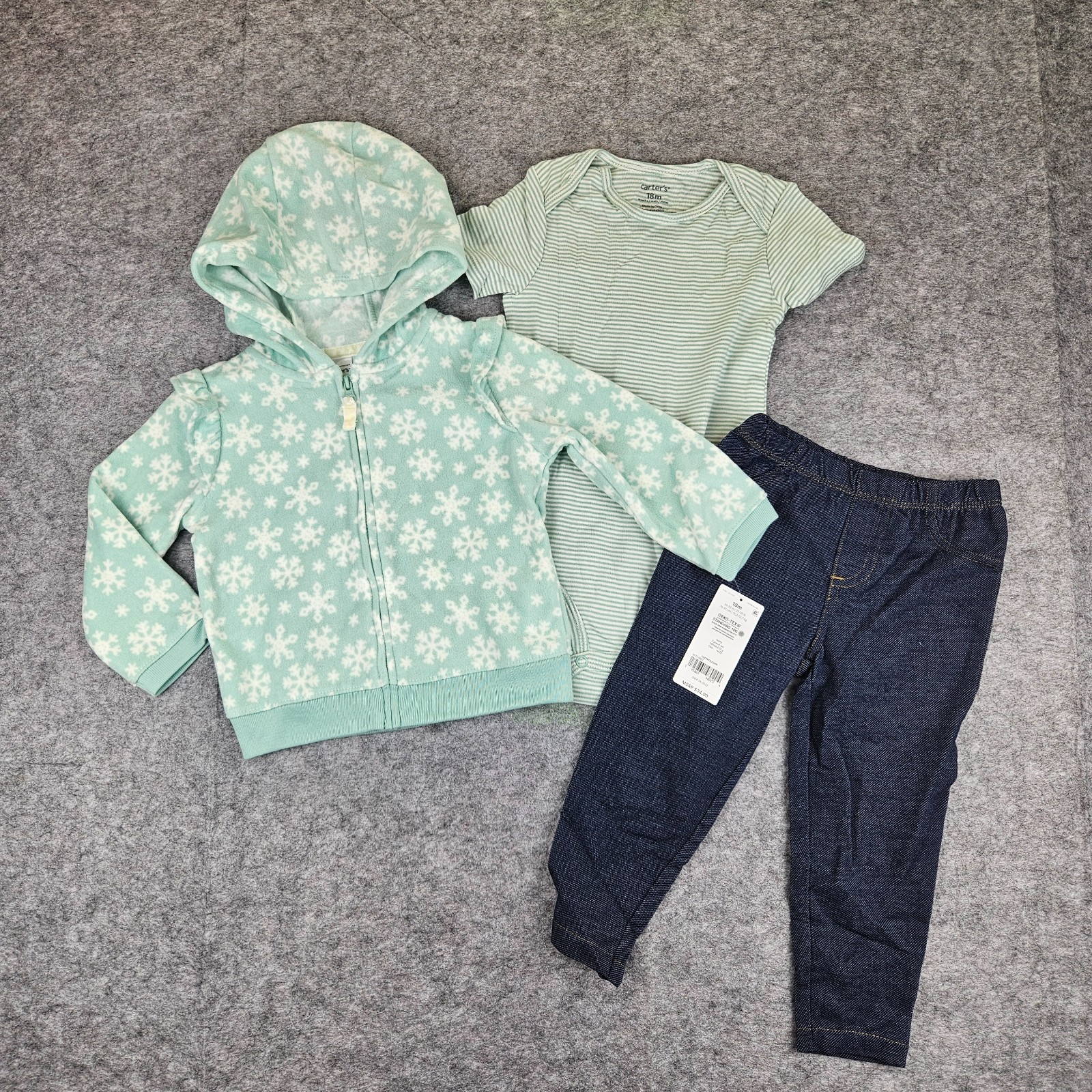 Carter’s Baby Girl 3-Piece Fleece Little Jacket Set Size 18m, 24m Green Snow MWT