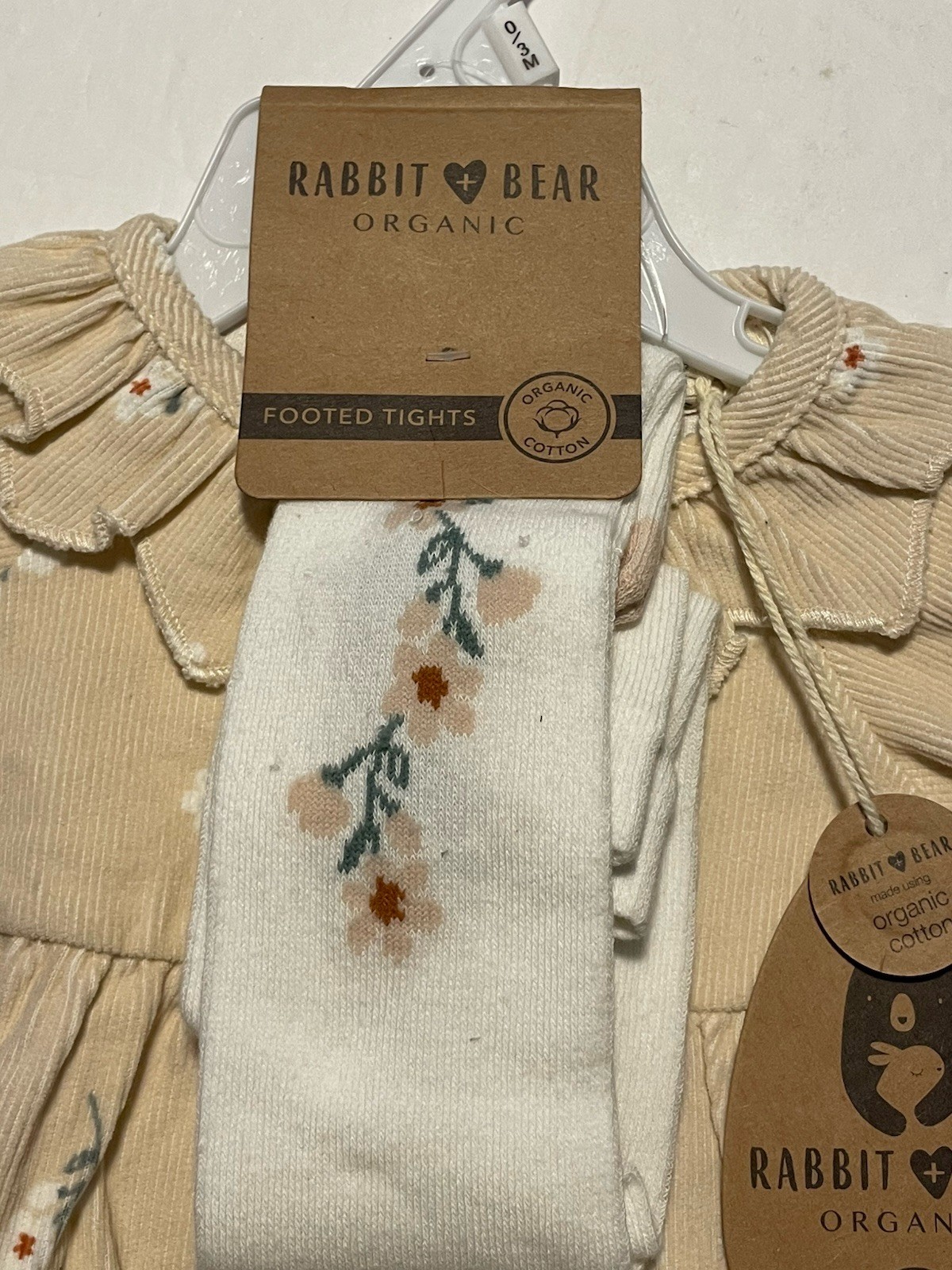NWT Rabbit + Bear Organic Baby Girl 2PC Set 0-3 Months Pink Floral Bodysuit