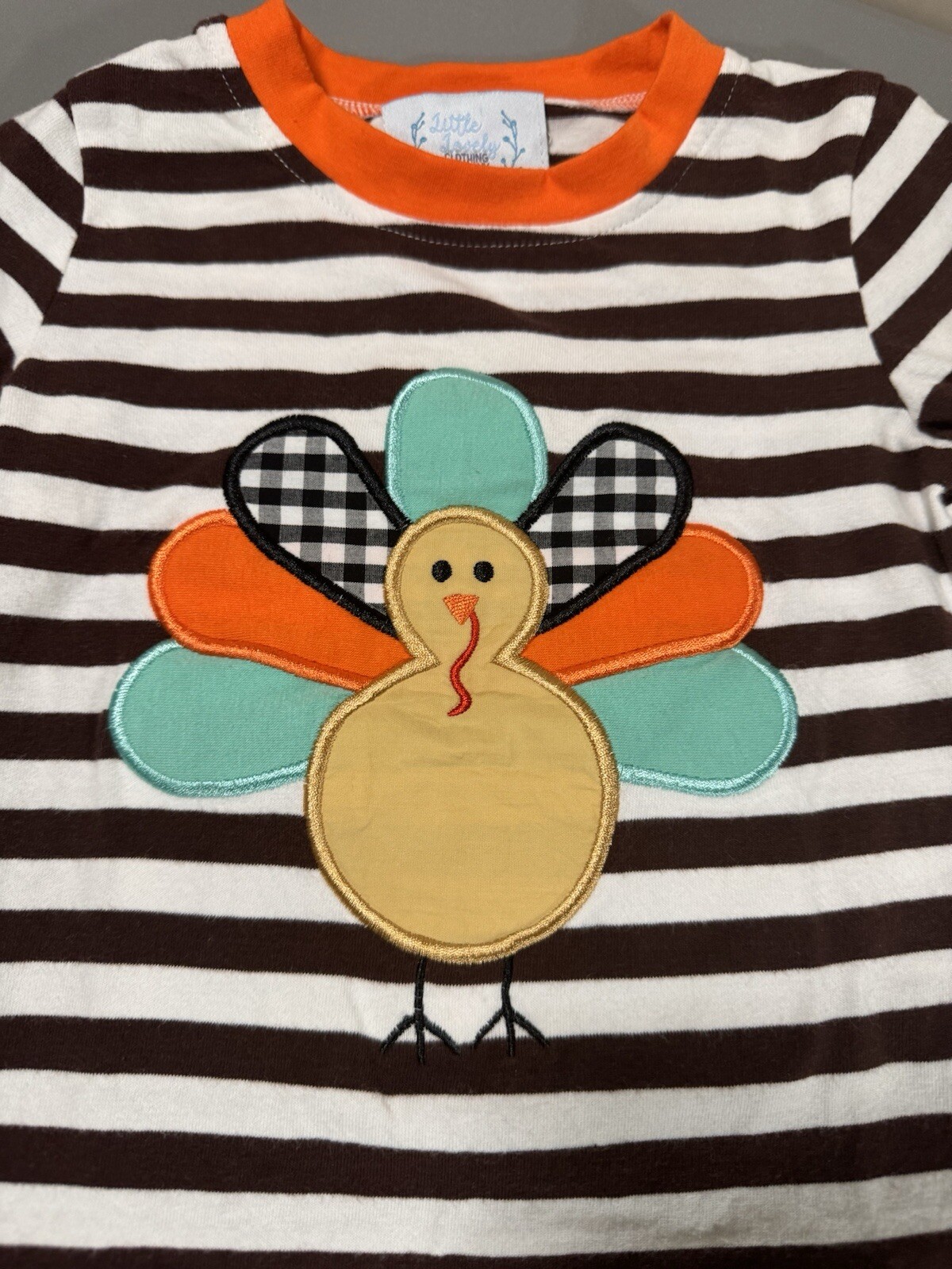 Thanksgiving Turkey Striped 6-12 Mo 2 Piece Set Gobble Gobble Appliqué Boutique