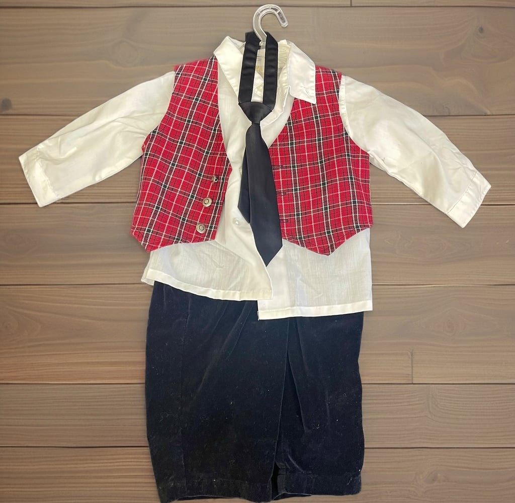 Little Bitty Baby Boy’s Red Plaid Vest Set with Gold Buttons