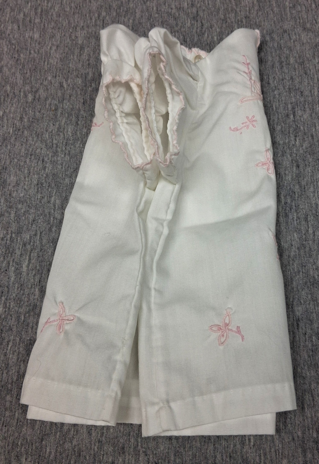 2 PC White Dress w/ Pink Trim Floral Embroidery Top & Vinyl Bottoms~Philippines