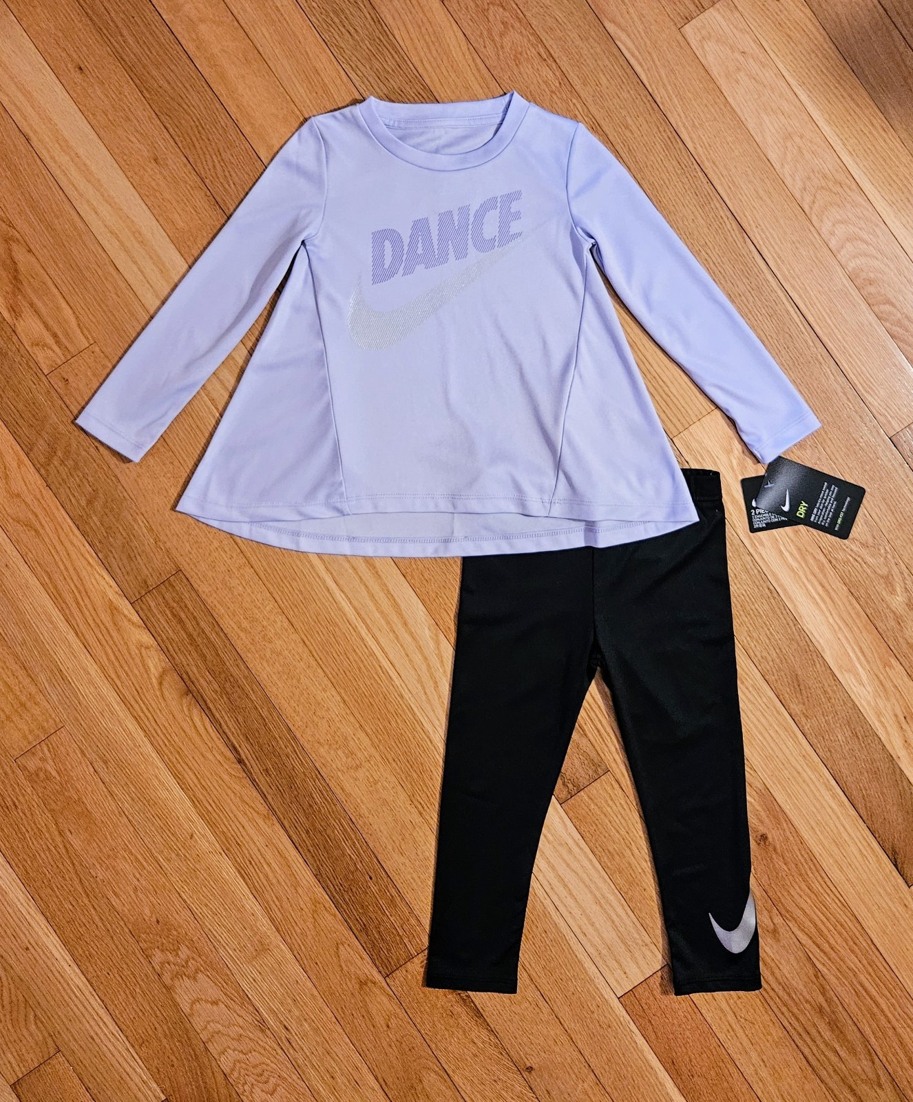 NEW Nike Toddler Girl Long-sleeve Dri-fit ‘Dance’ Tee & Legging Set, Purple (3T)