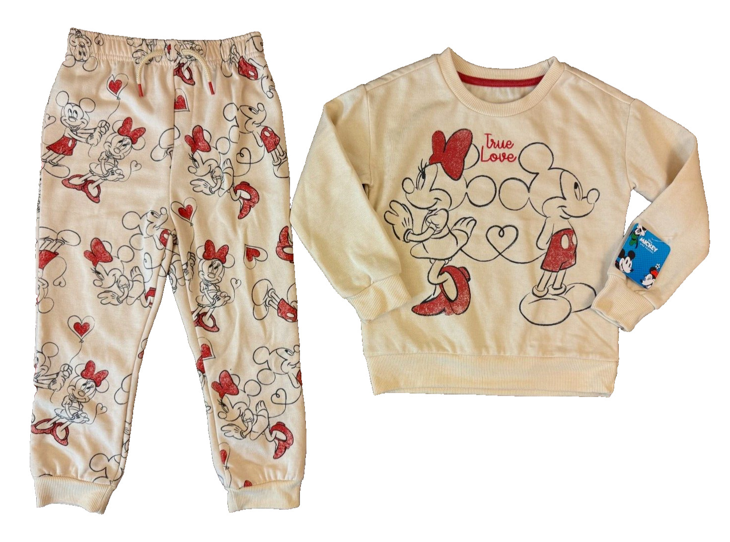 Disney Sweat Suit Girl 4T Mickey & Friends Minnie Mouse Shirt Pants True Love