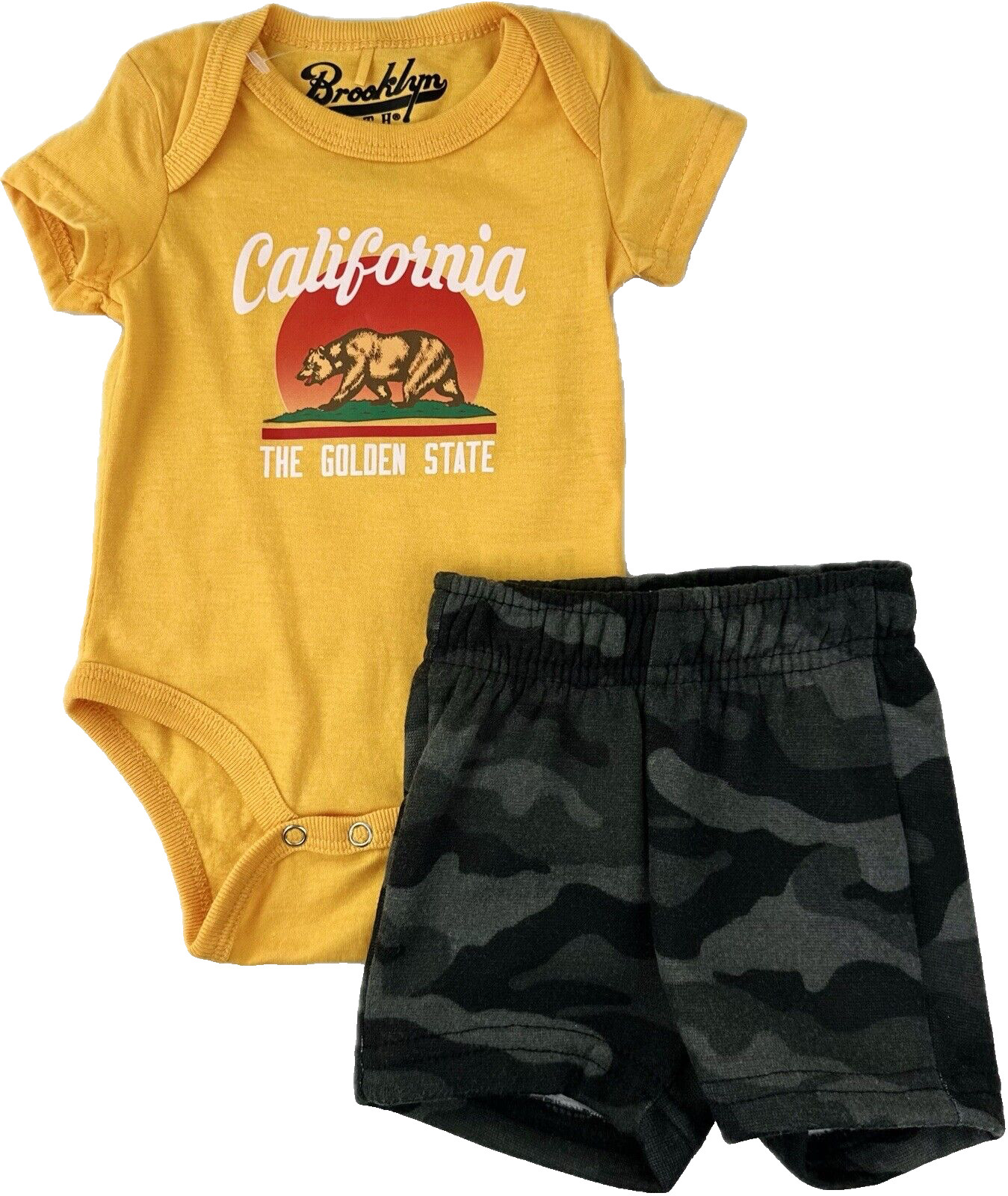 Brooklyn Cloth Baby 2 Pc Yellow Grey Polyester CA Bodysuit & Shorts Set Sz 0-3 M
