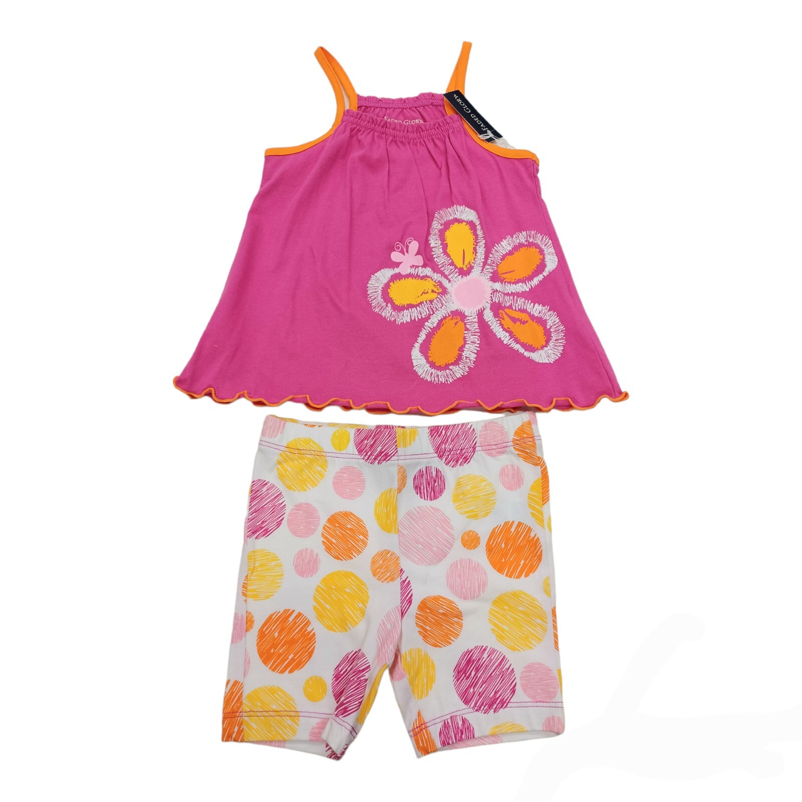 Faded Glory Bike Shorts Set-18M-Pink-Orange-Flower-Polka Dots-Tank Top