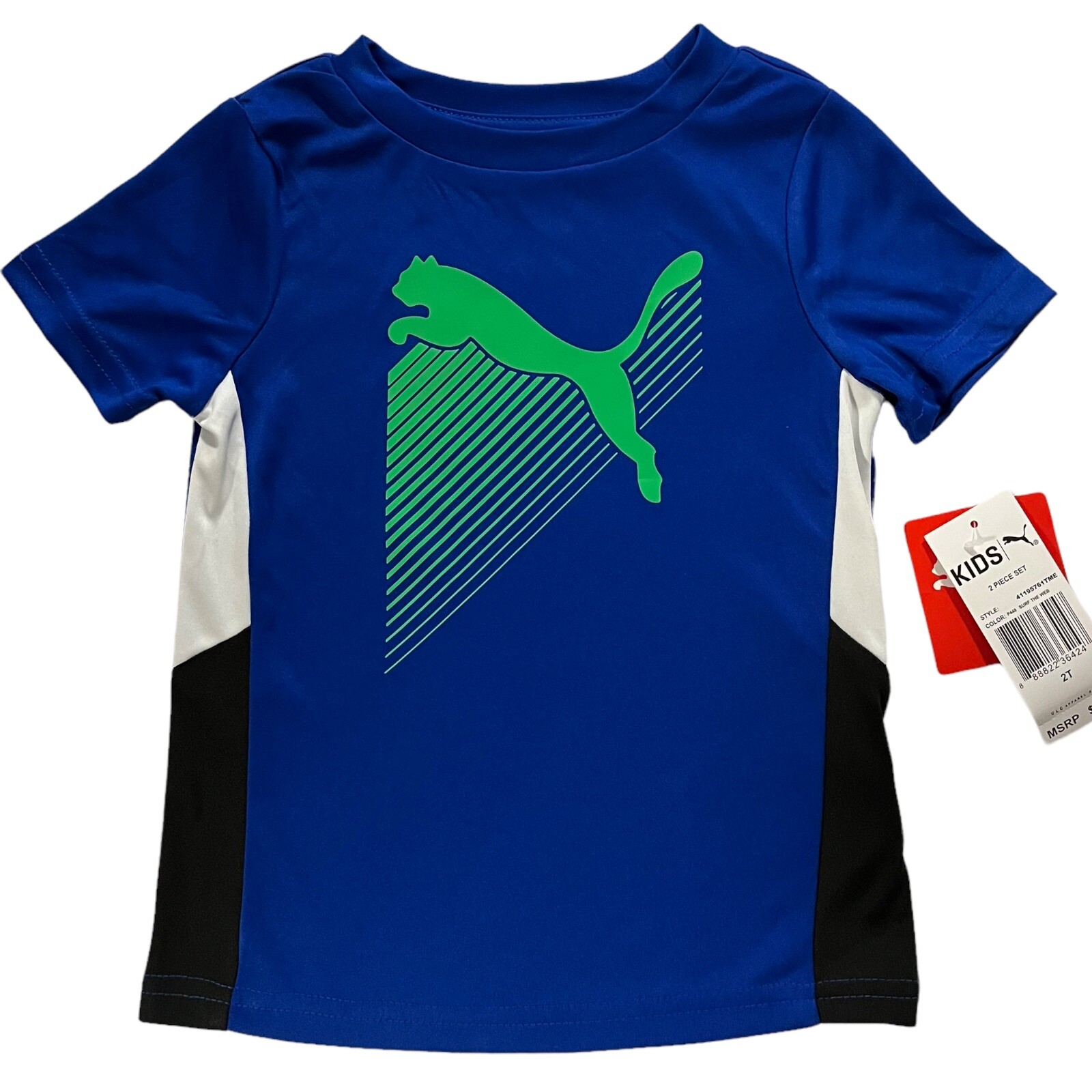 Puma Toddler Boys T-Shirt & Shorts Sporty Outfit Set Size 2T Black Blue Green