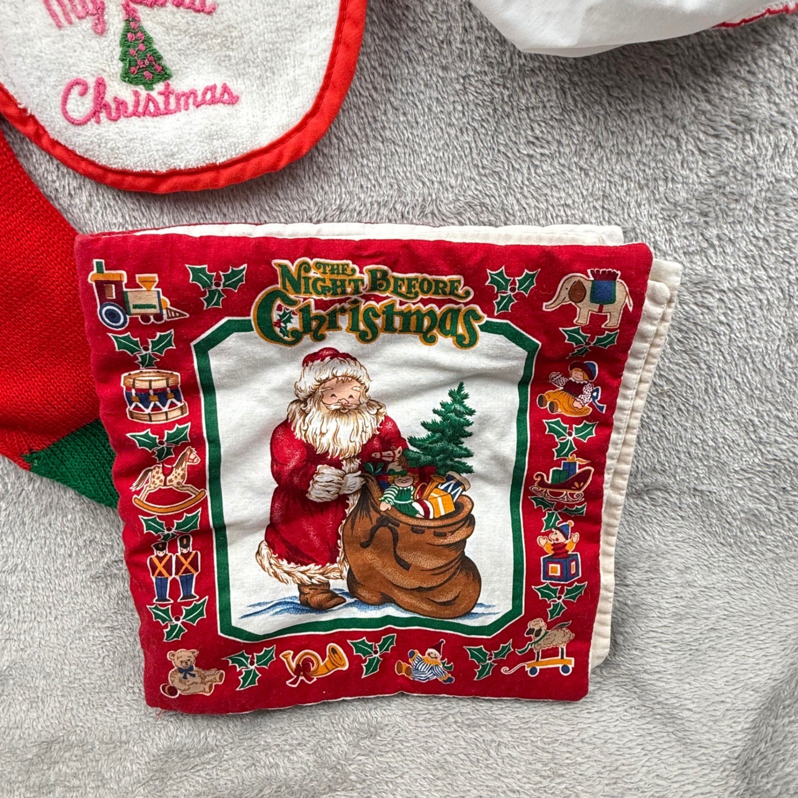 Baby’s First Christmas Stocking Bloomer Cloth Book Set Heirloom Vintage Retro