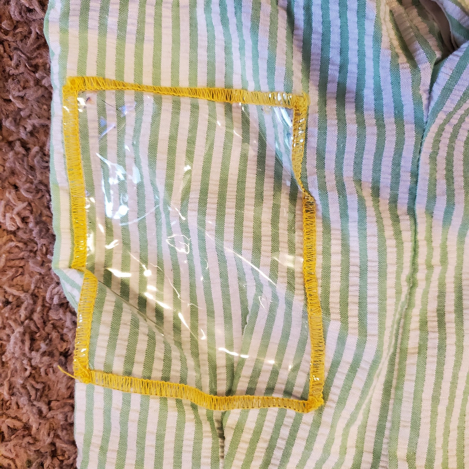Vintage Overall Romper Chandler 18mo Green Seersucker Stripe Farm Corn Made Usa