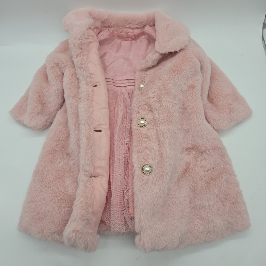 Nannette Baby Pink Dress & Matching Faux Fur Coat Set 6-9 Months