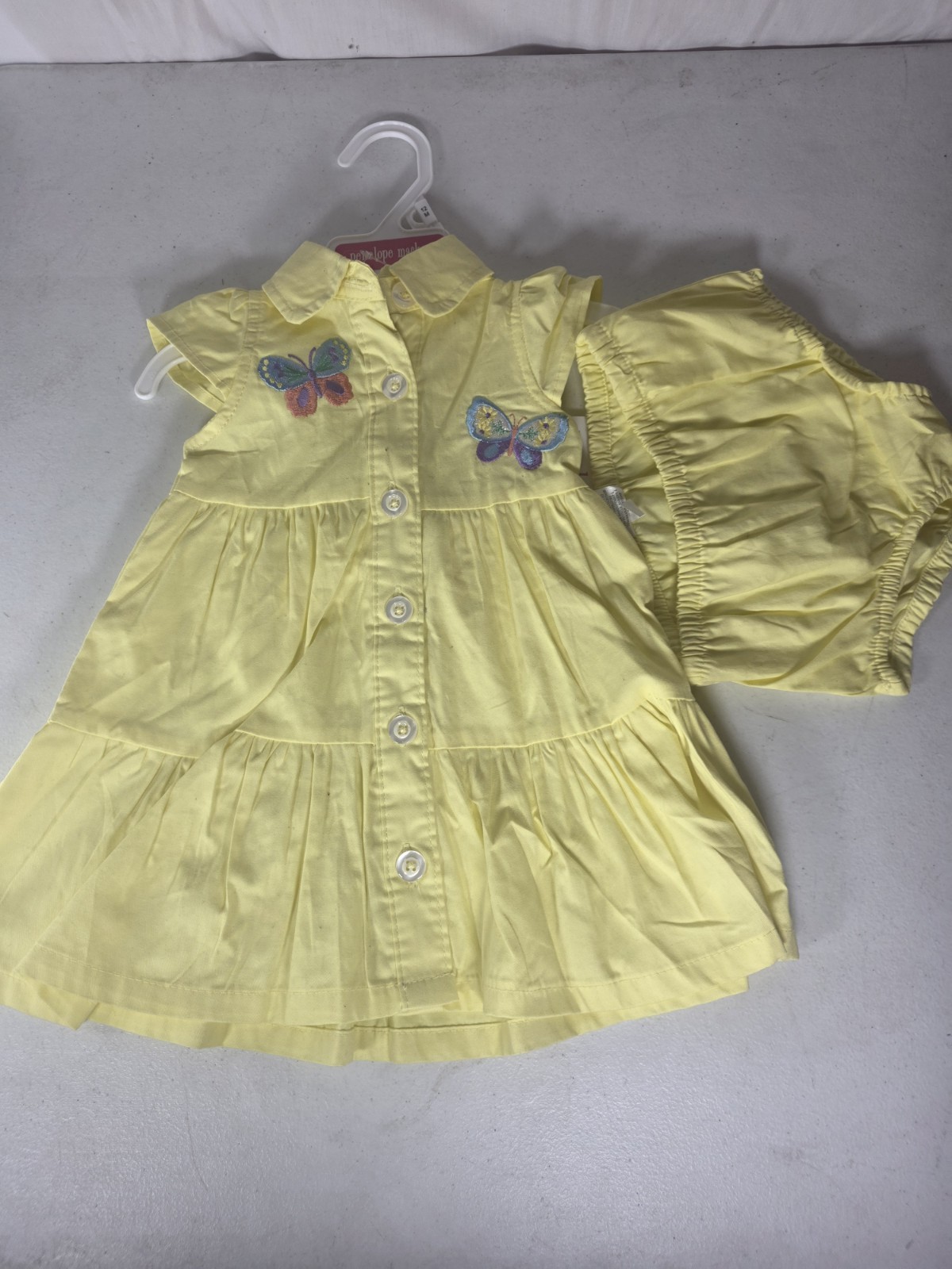 Penelope Mack Girls 12M 2pc Yellow Butterfly Dress & Bloomers Set Cotton