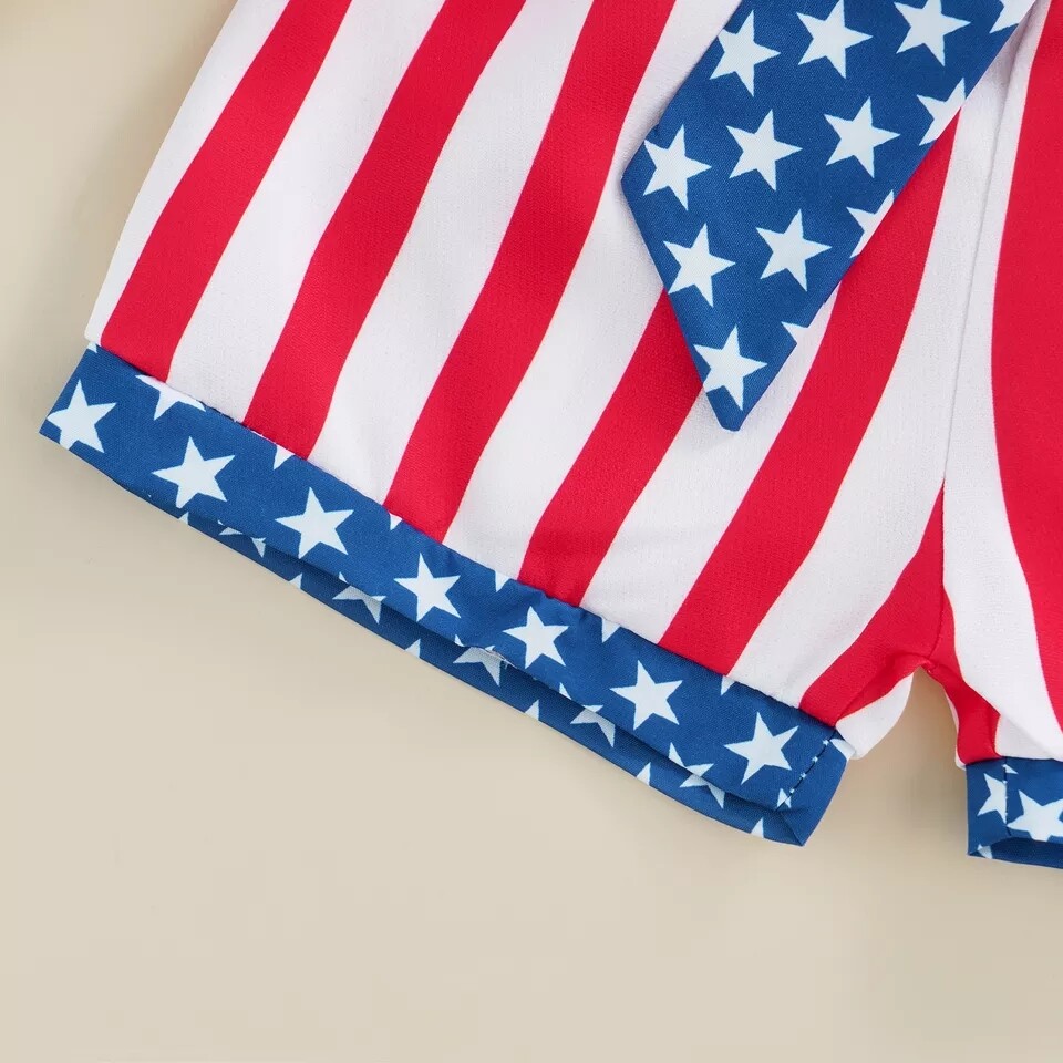 NEW 4th of July Girls Ruffle Crop Top Shorts Outfit Set