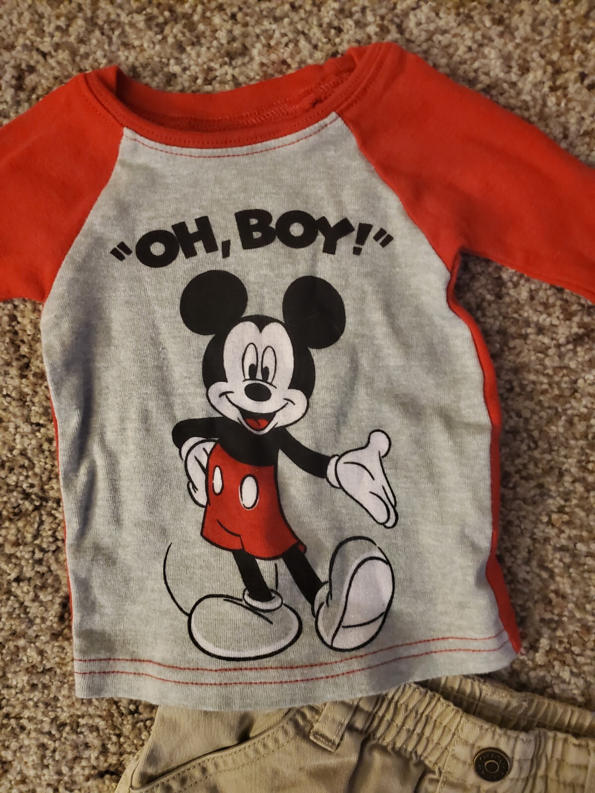Disney’s 9M Boys Mickey Mouse “Oh Boy” Shirt & Boy’s 9M Cherokee Tan Khaki Pants
