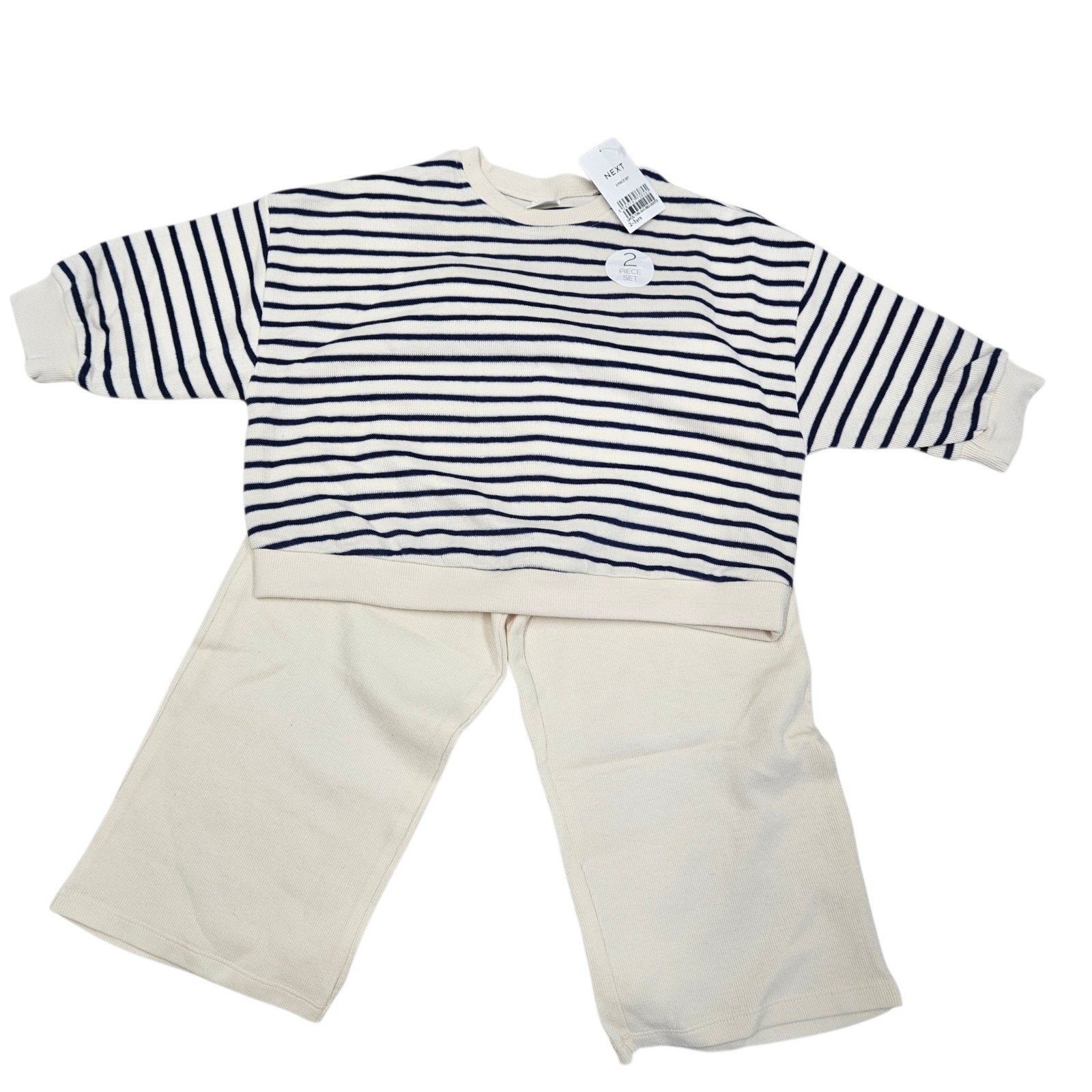 Next 2 Piece Set Kids 2-3Y Cream Striped Sweatshirt Wide Leg Pants Nautical