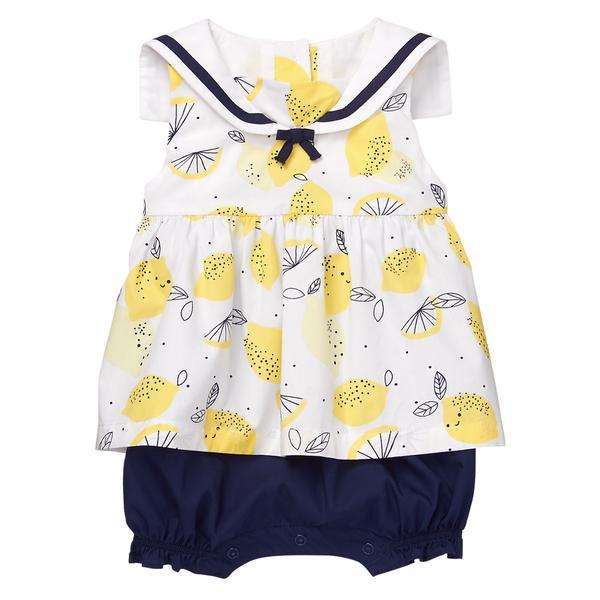 NWT Gymboree Bright Days Ahead Lemon Sailor 1 pc Romper Baby Girl 0-3-6-12-18