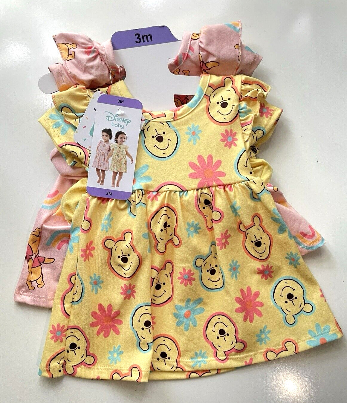 Winnie The Pooh Lot Of 4 Dress/Diaper Cover Yellow/Pink Sz 3M Disney New W Tags