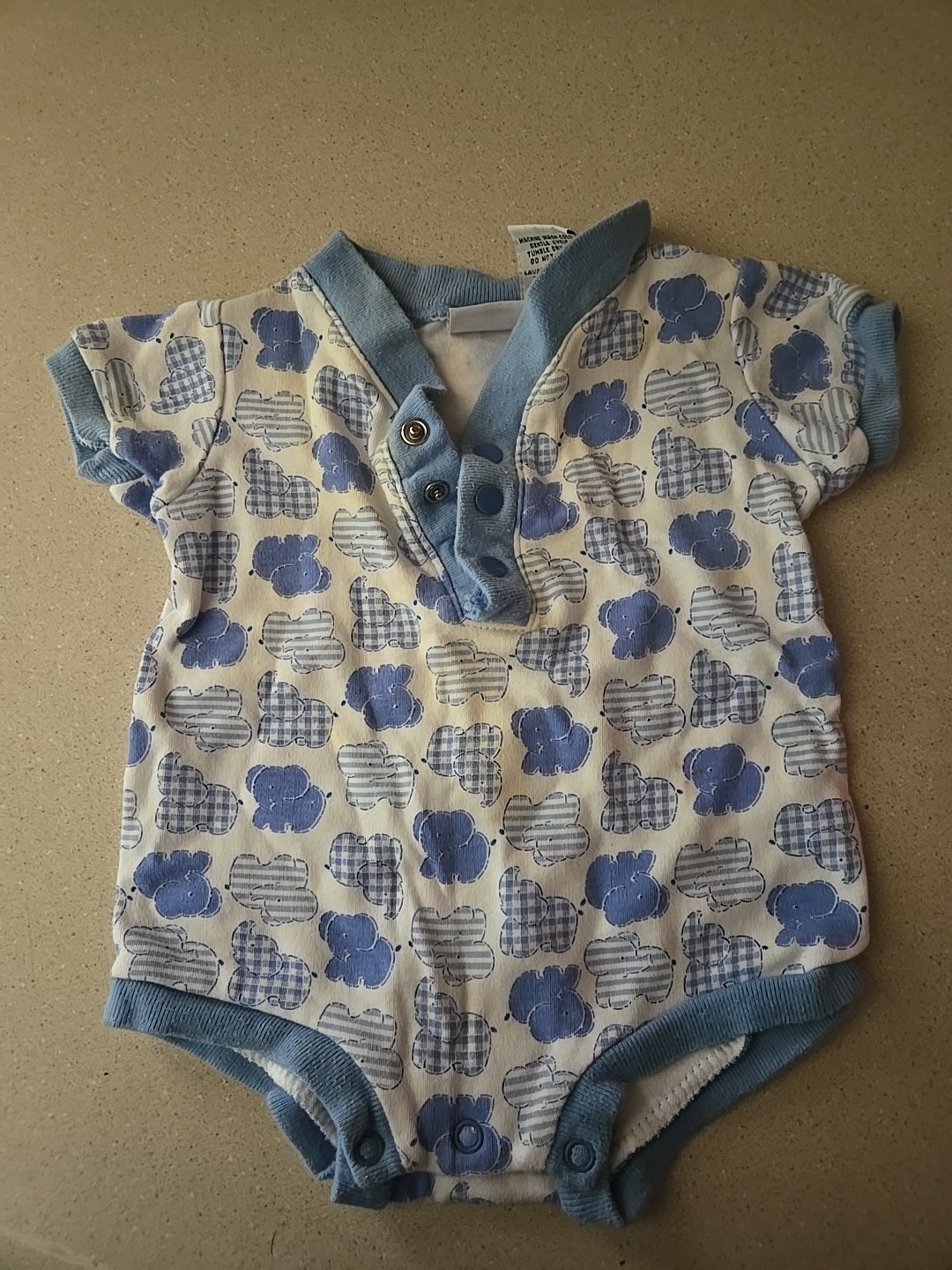 Basic Editions Vintage Baby Outfit Blue Elephants 0/3 Months