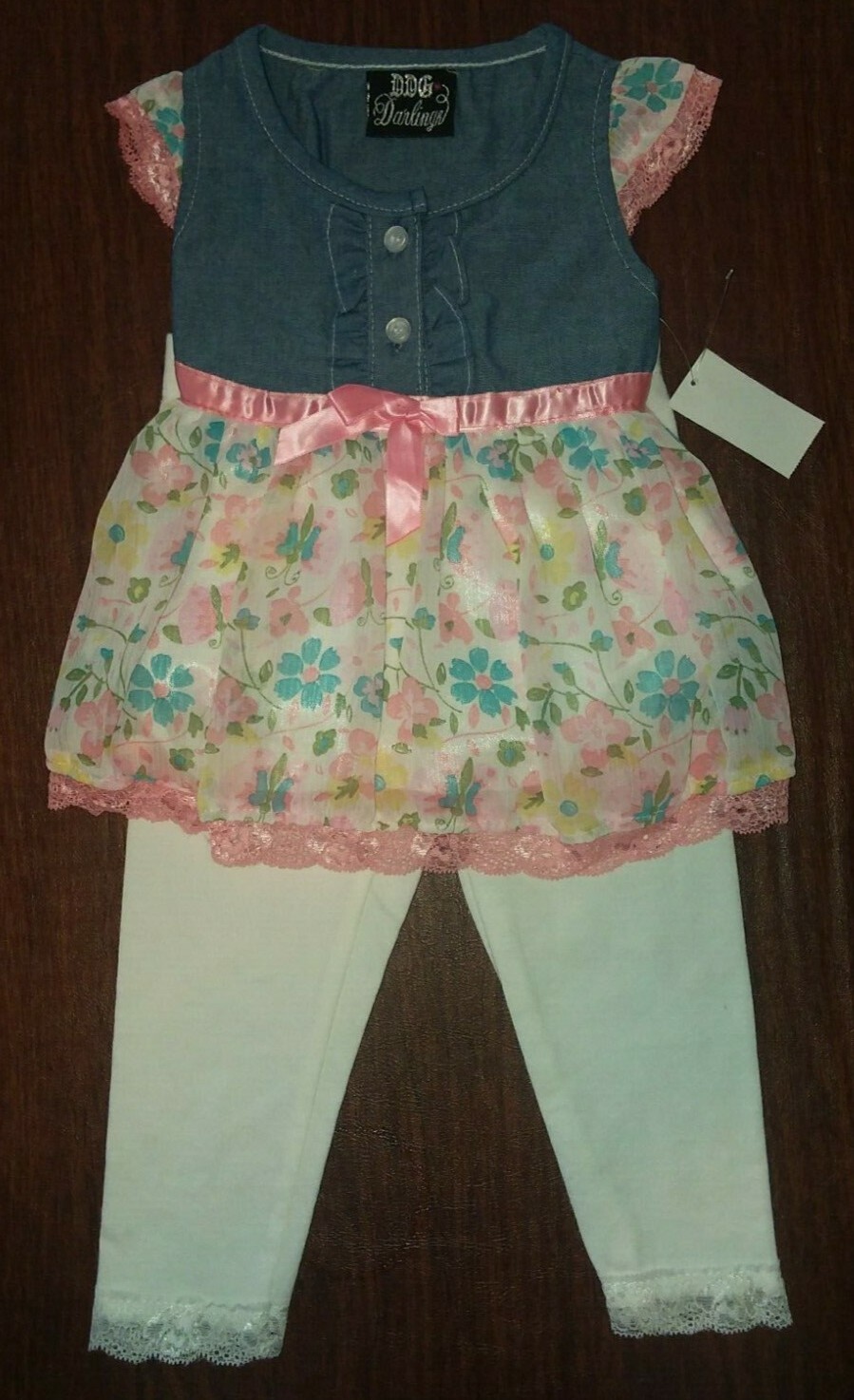 DDG Darlings Infant Toddler Girls Two Piece dress shirt leggings 12 month